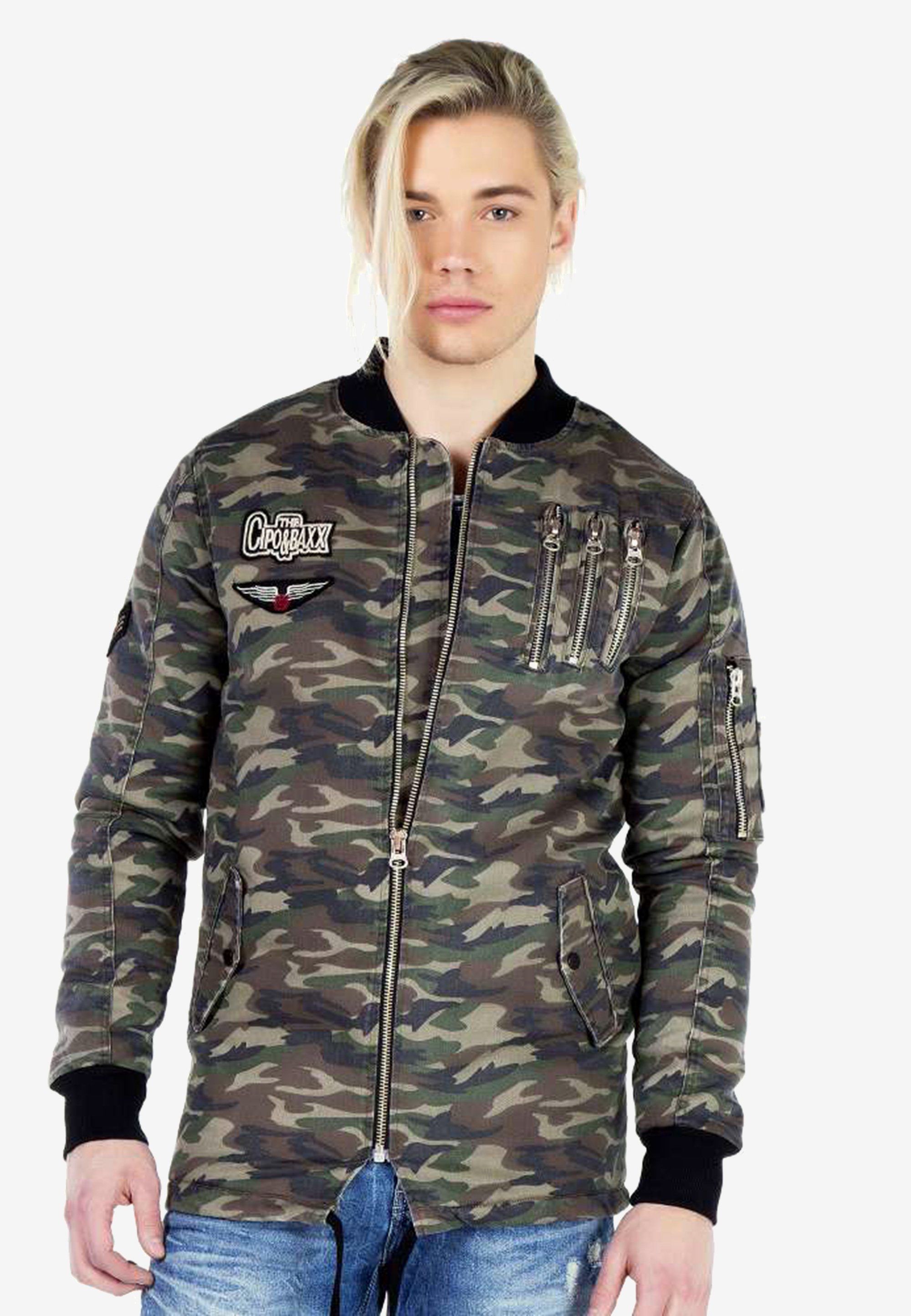 Cipo & Baxx Outdoorjacke khaki im Military-Style angesagten