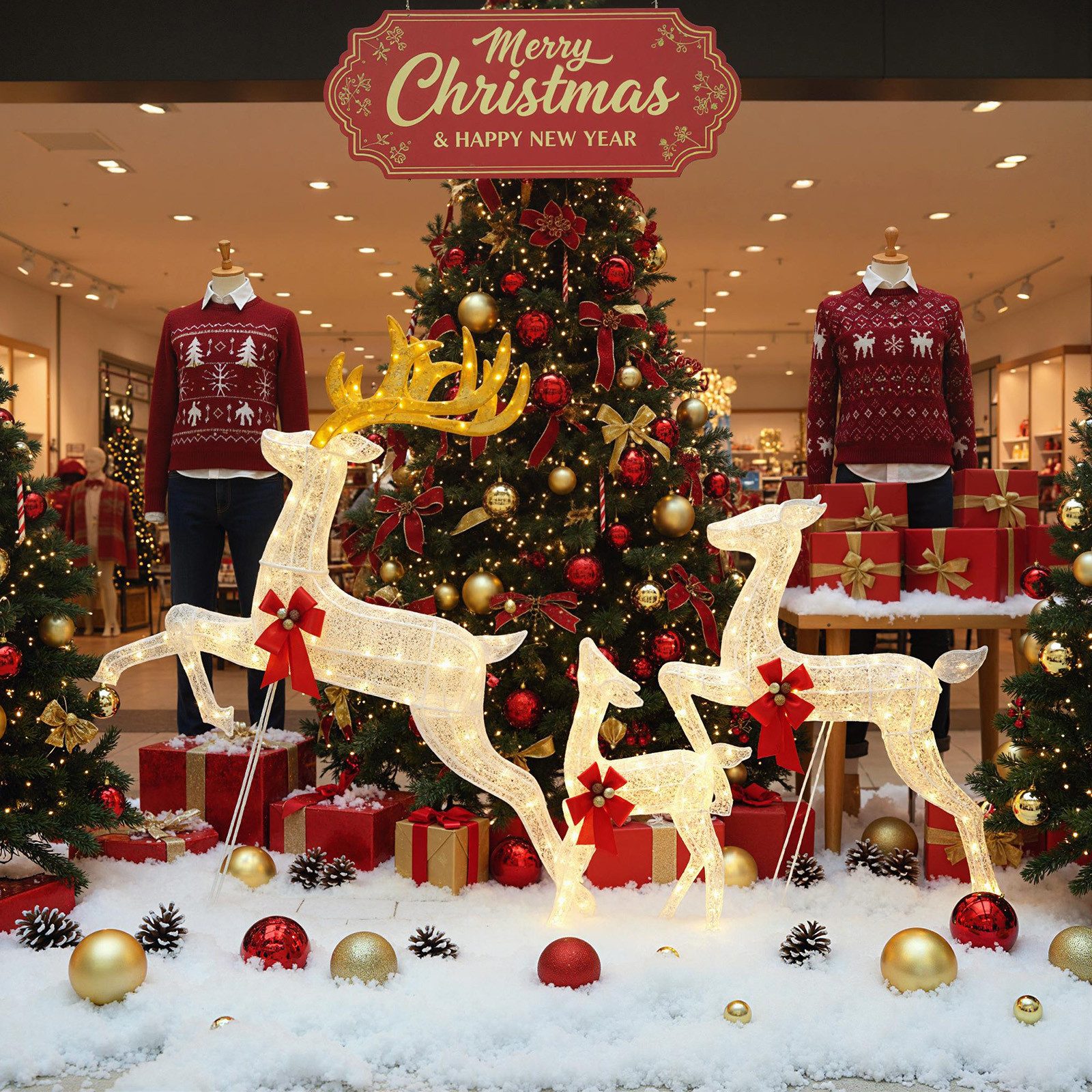 COSTWAY Weihnachtsfigur, LED Weihnachtsdeko, Rentier Familie, groß günstig online kaufen