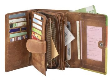 Mika Geldbörse "Color" Leder, Damenbörse, bunt, Portemonnaie, 12 Kartenfächer, 15x10cm