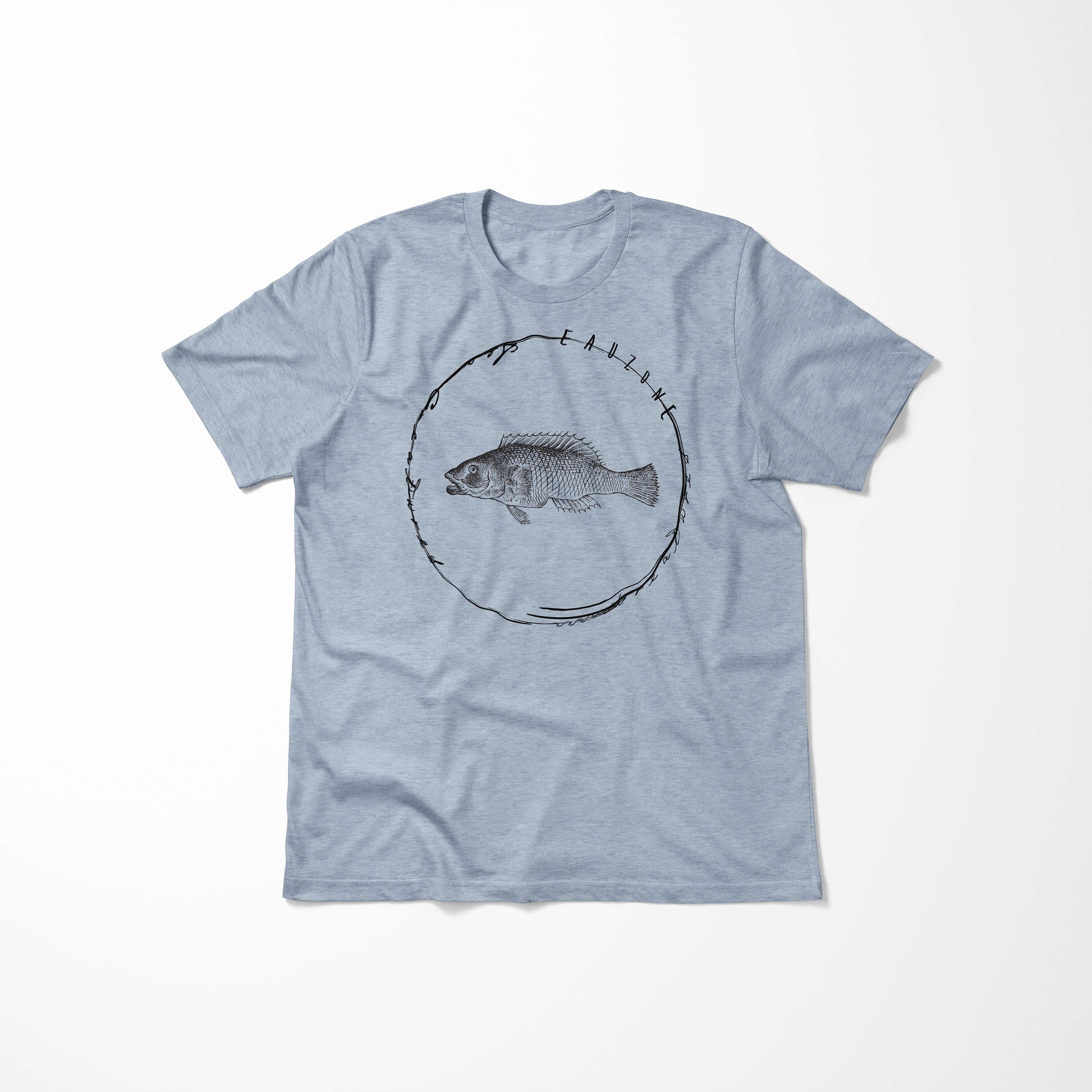Sinus Art T-Shirt Sea Stonewash Schnitt und Tiefsee sportlicher Fische feine Creatures, 041 T-Shirt Serie: / Sea - Struktur Denim
