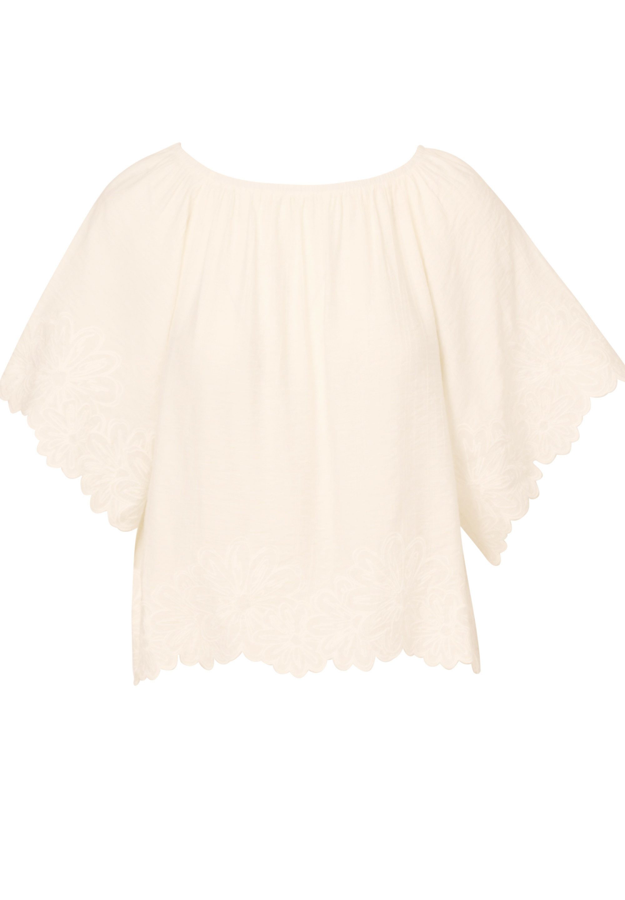 Adrianna Papell Kurzarmbluse Boat Neck Crinkled Woven Embroidered Floral He günstig online kaufen