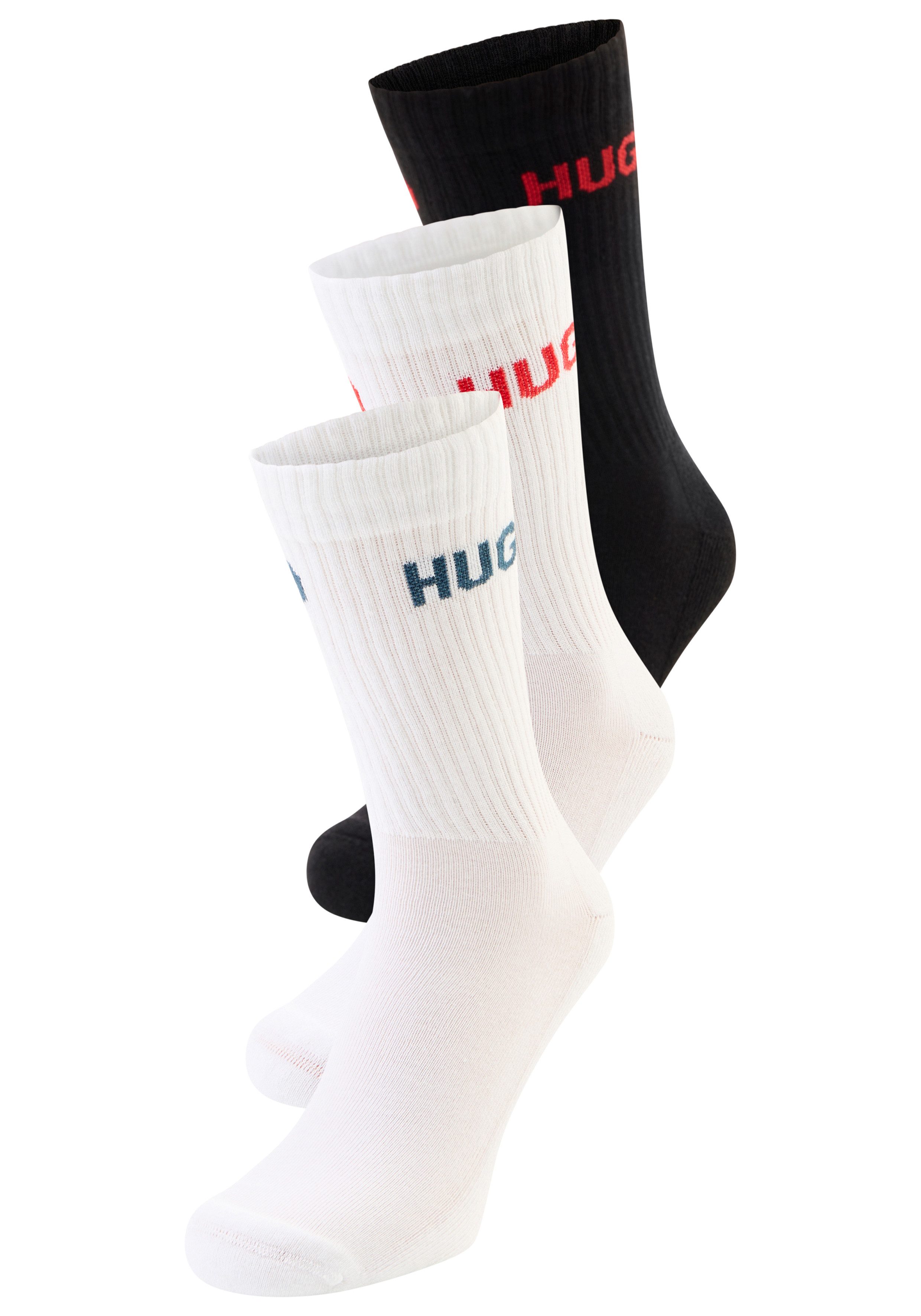 HUGO Socken 6P QS RIB LOGO CC (Packung, 6-Paar, 6er Pack) mit eingestricktem HUGO Logo