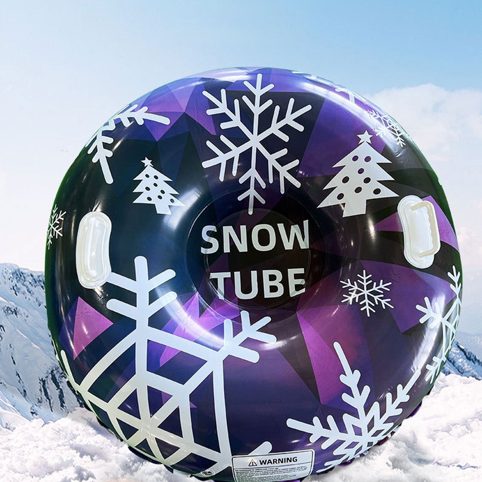 Rutaqian Schneescooter Snow Tube 108cm Aufblasbare Schneeschlitten, Strapazierfähig (mit Doppelgriff, Ski-Ring-Ventil-Design, Aufblasbare Schneeschlitten für Kinder und Erwachsene), für Familien-Winteraktivitäten Outdoor-Aktivitäten