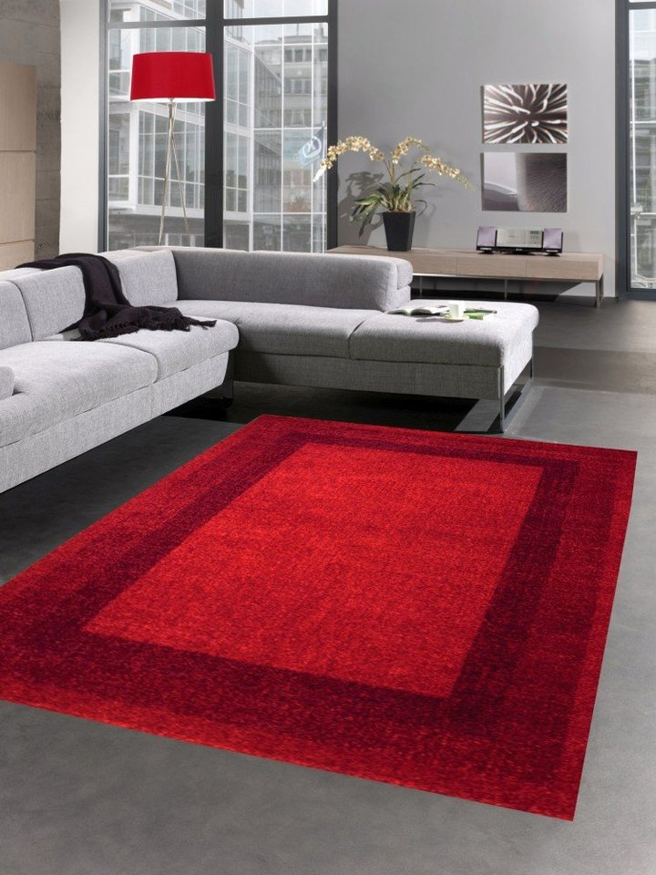 Wohnzimmerteppich rot, rechteckig, Moderner einfarbig mm 9 Teppich Höhe: Teppich uni Kurzflor Carpetia,