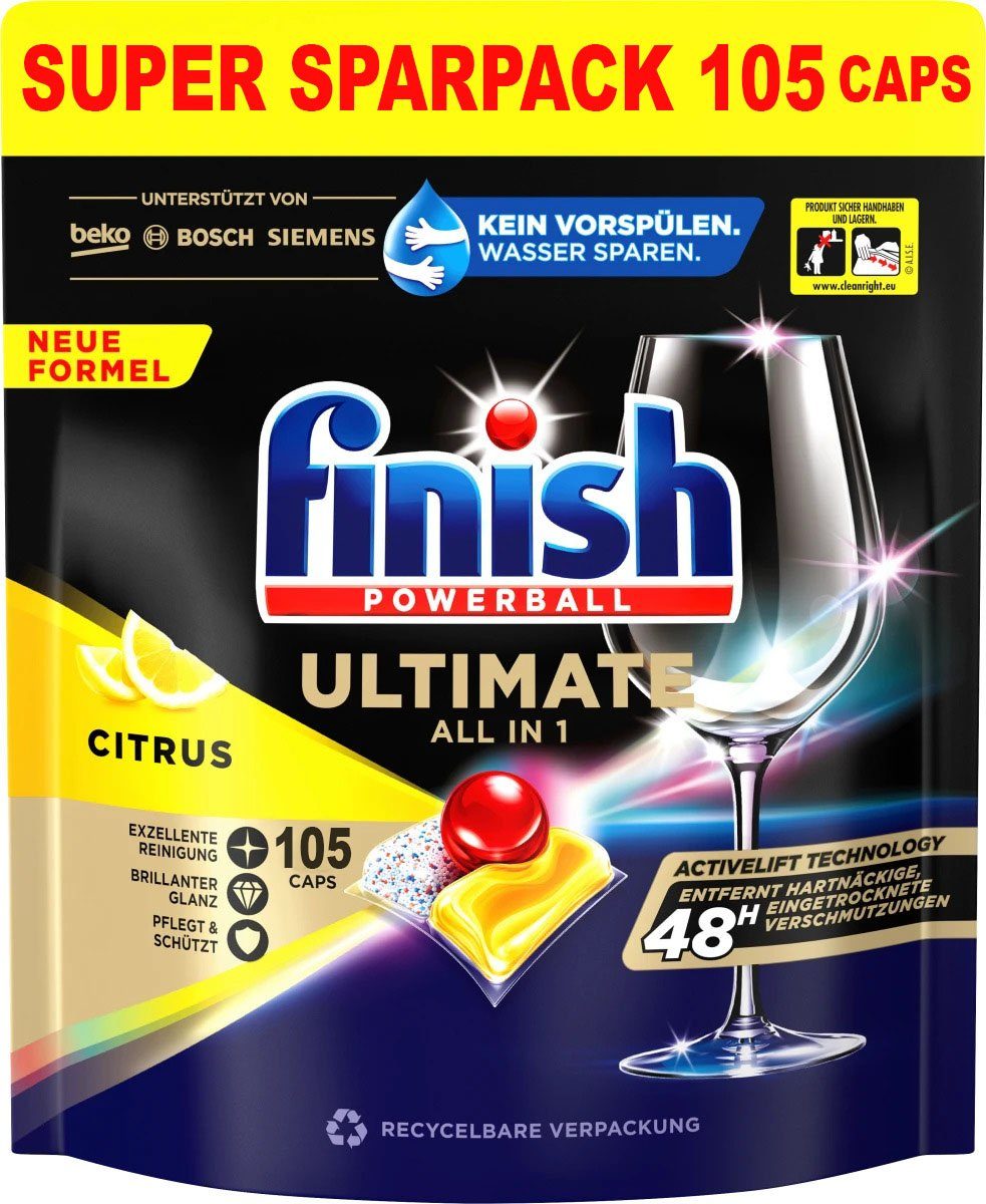FINISH Powerball Ultimate ALL IN 1 - Citrus Spülmaschinentabs (105 Caps, [105-St. SUPER SPARPACK)