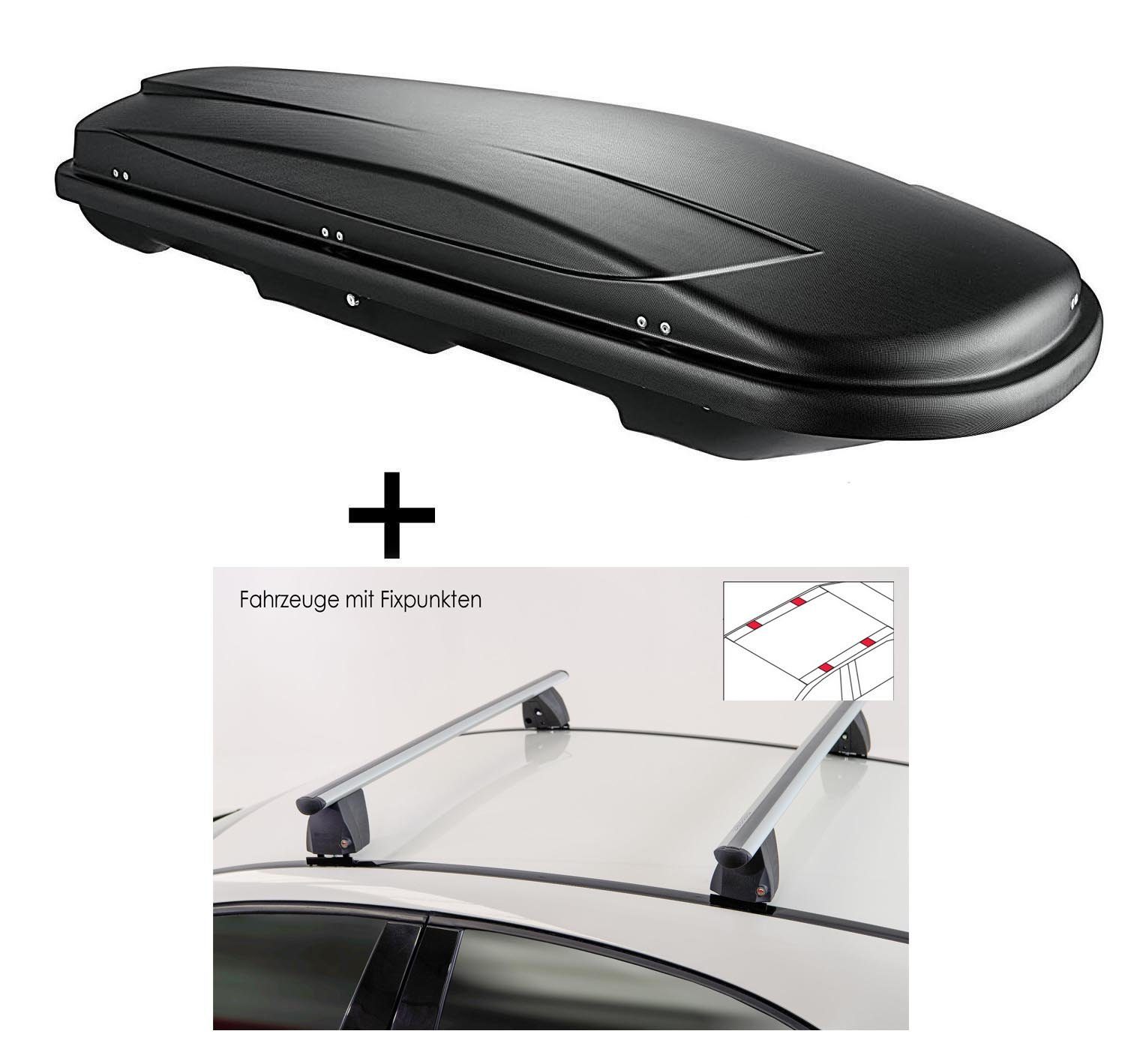 VDP Dachbox, Dachbox VDPJUXT500 500 Liter abschließbar schwarz + Dachträger  VDP Delta kompatibel mit Mercedes C (W205) (4 Türer) ab 2014