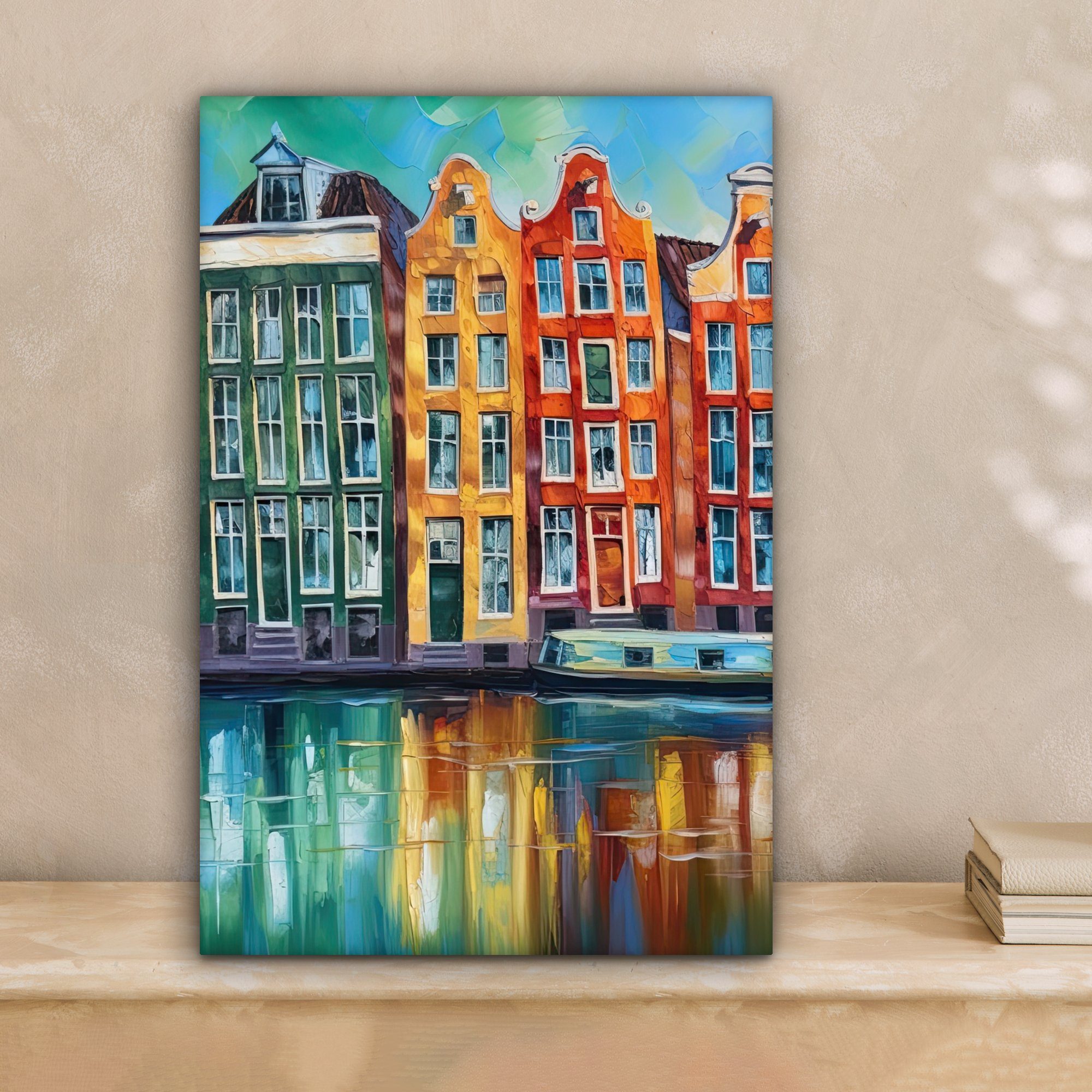 OneMillionCanvasses® Leinwandbild Amsterdam - Ölfarbenoptik - Gracht - Kuns günstig online kaufen