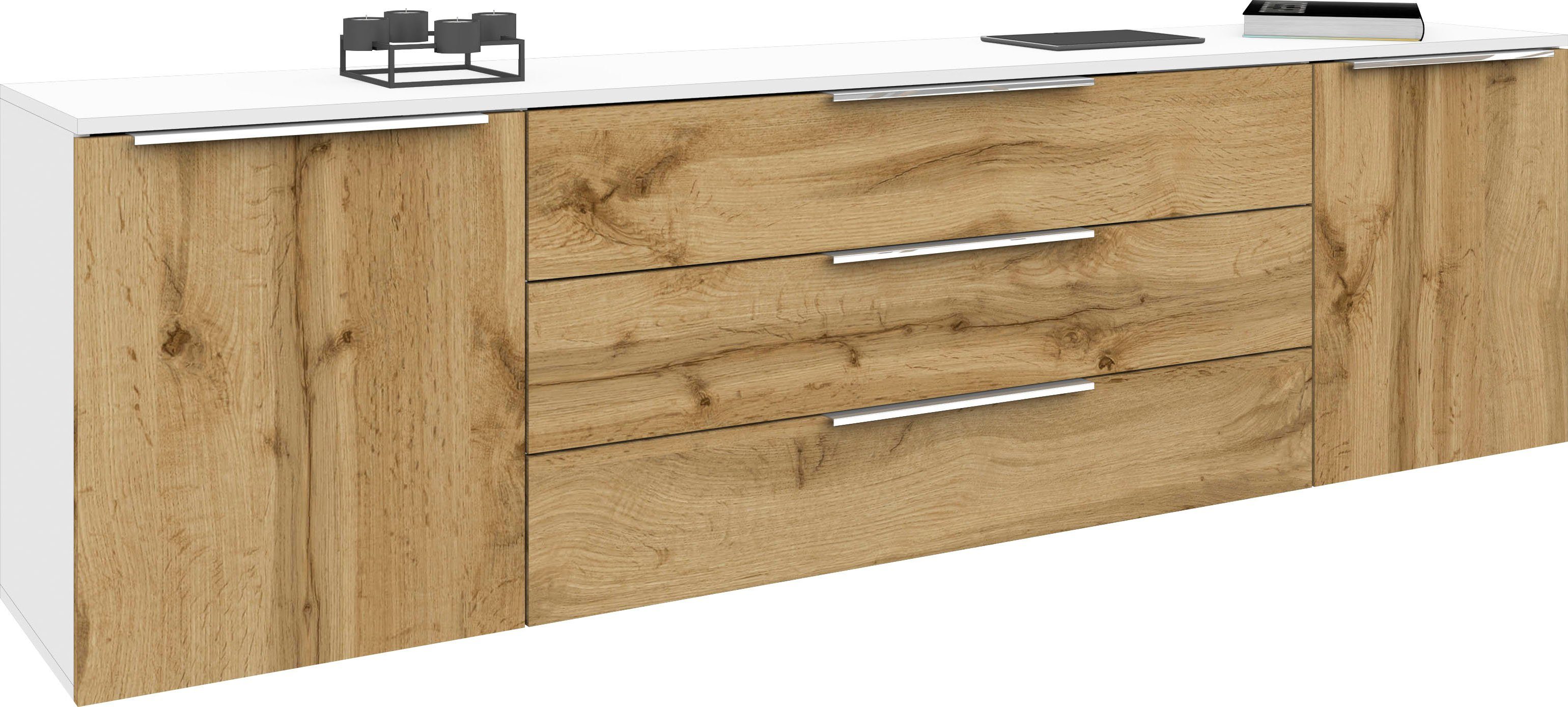 borchardt Möbel Sideboard Oliva, hängend oder stehend mit Metallgriffen, Breite 166 oder 200cm, 2 Türen 3 Schubfächer