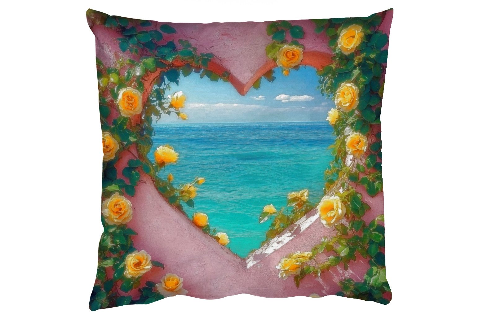 MuchoWow Dekokissen Herz - Meer - Wand, Zierkissen mit Füllung und Bezug, Sofakissen, 45x45 cm