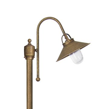 Licht-Erlebnisse Außen-Stehlampe GIADA, ohne Leuchtmittel, IP44 in Bronze Antik matt E27 148 cm Glas Messing massiv Maritim Haus