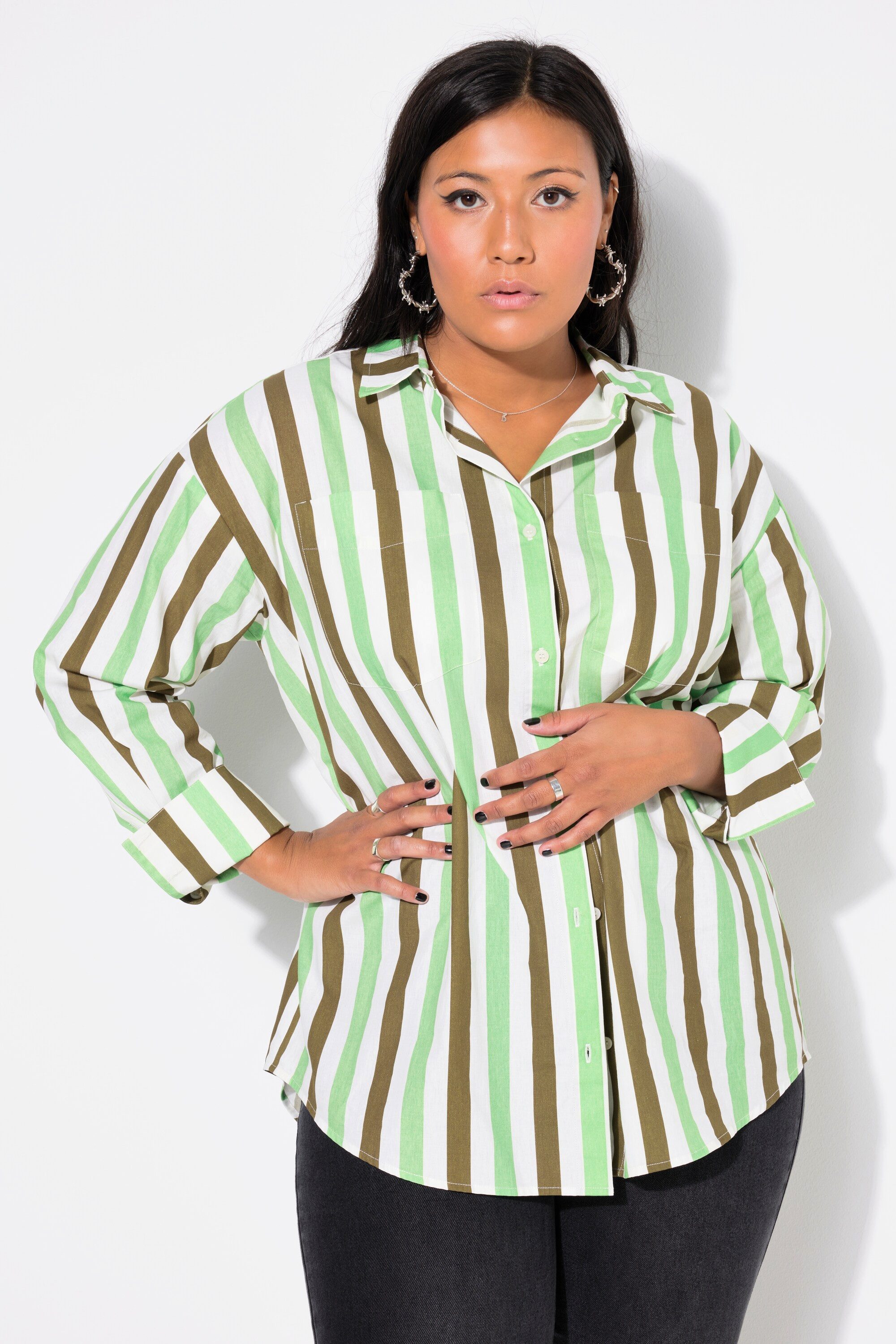 Hemdbluse Hemdbluse oversized Streifen Langarm