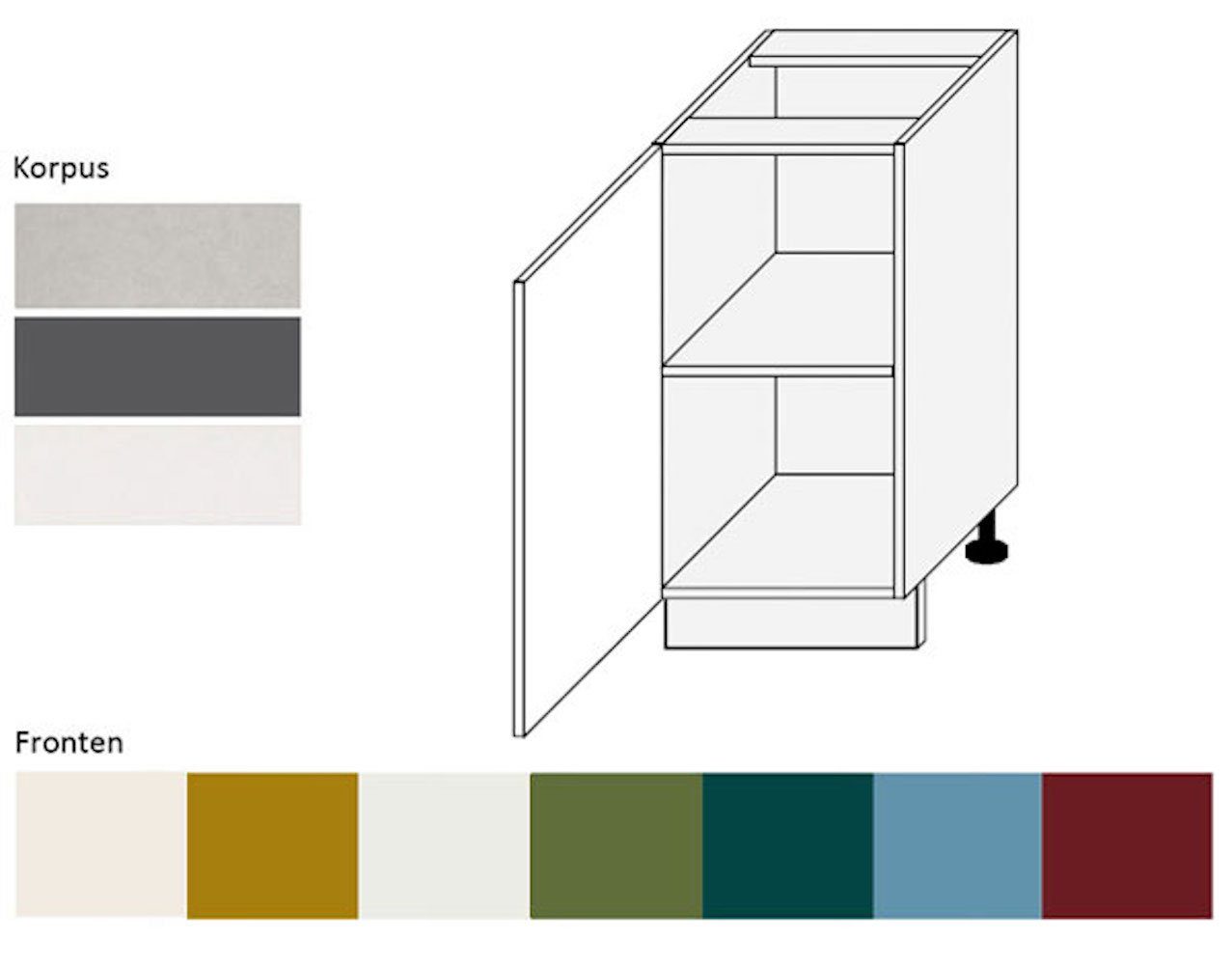 Feldmann-Wohnen Unterschrank Rimini (1-türig (Holztür), 1 Einlegeboden, 1-St., moderne Optik, MDF Kasetten-Fronten, Soft-Close) 40x50x82cm Farbe wählbar