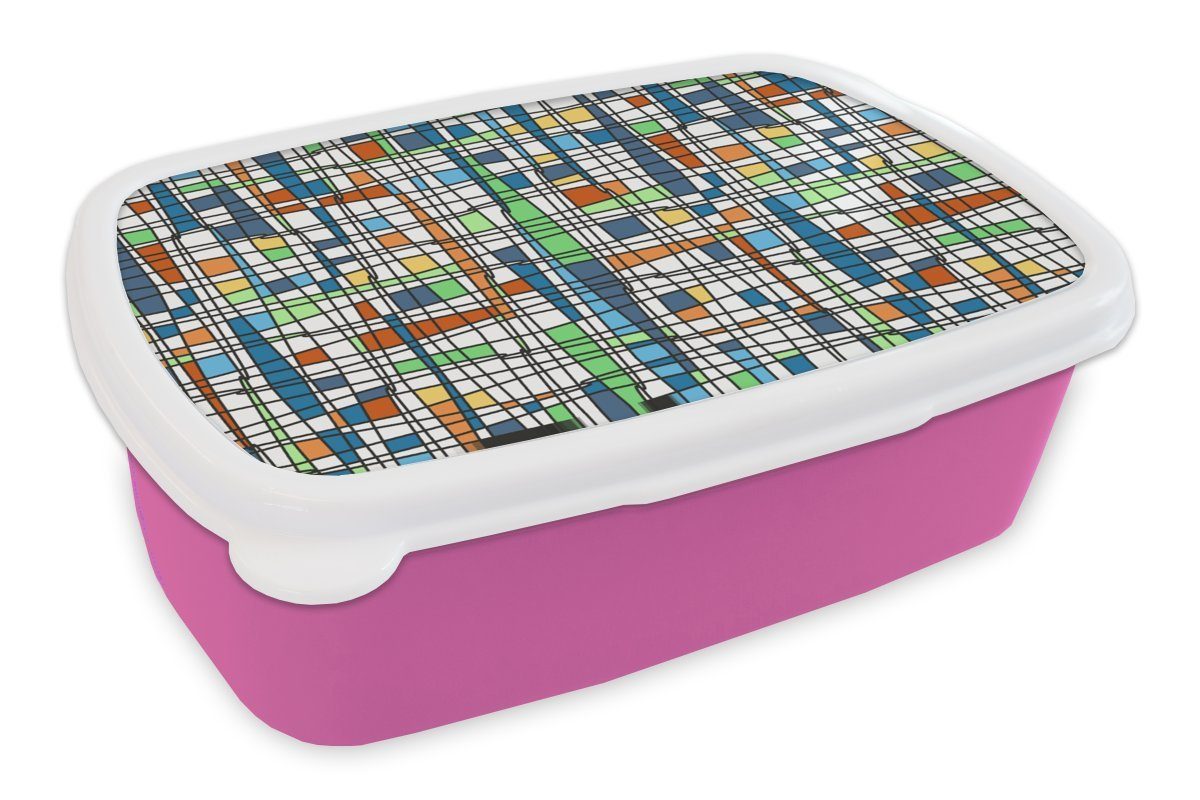 MuchoWow Lunchbox Muster - Linie - Weiß, Kunststoff, (2-tlg), Brotbox für Erwachsene, Brotdose Kinder, Snackbox, Mädchen, Kunststoff rosa