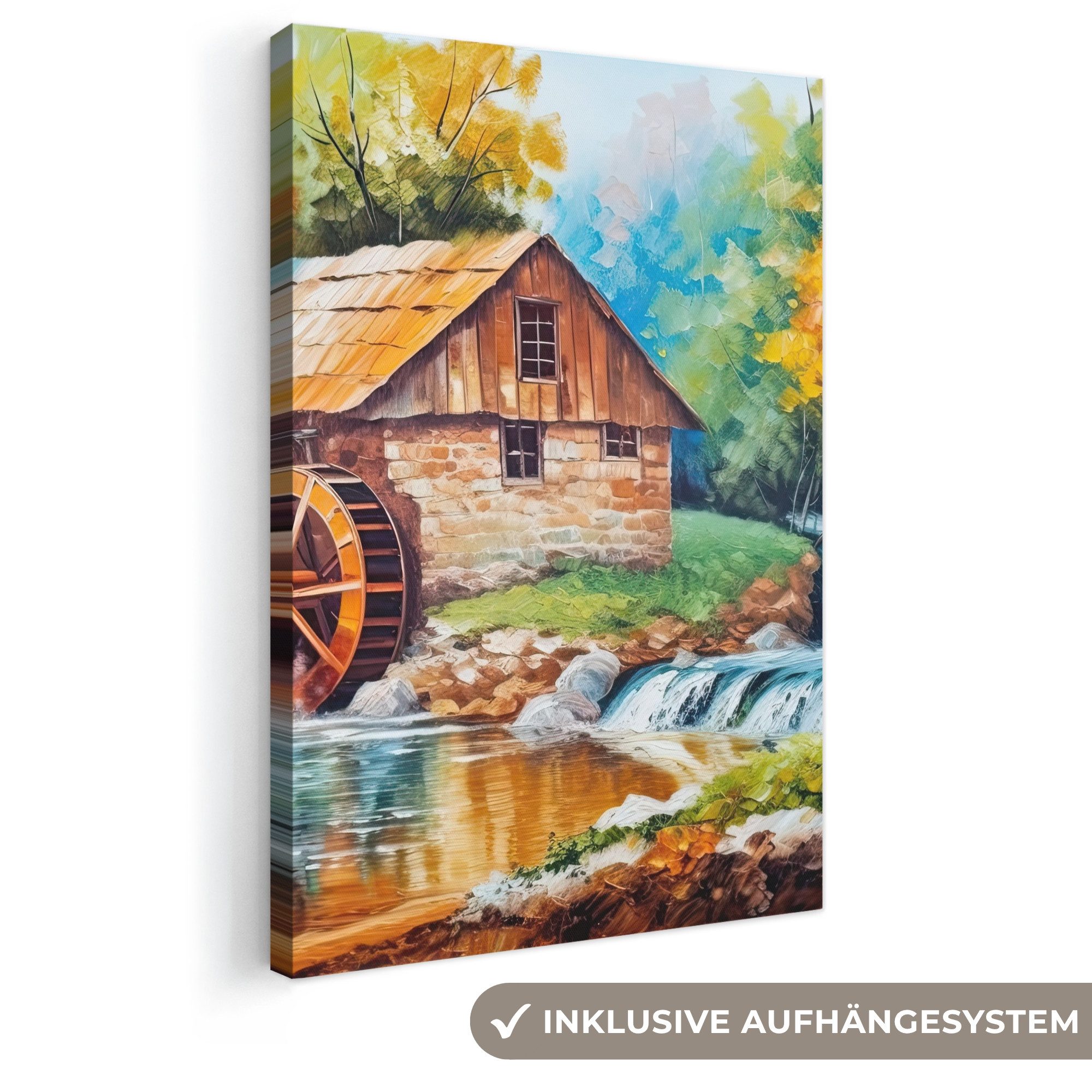 OneMillionCanvasses® Leinwandbild Landschaft - Malerei - Zuhause - Kunst - Herbst, Fotodruck (1 St), Leinwand Canvas Wandbild, Wanddekoration 20x30 cm