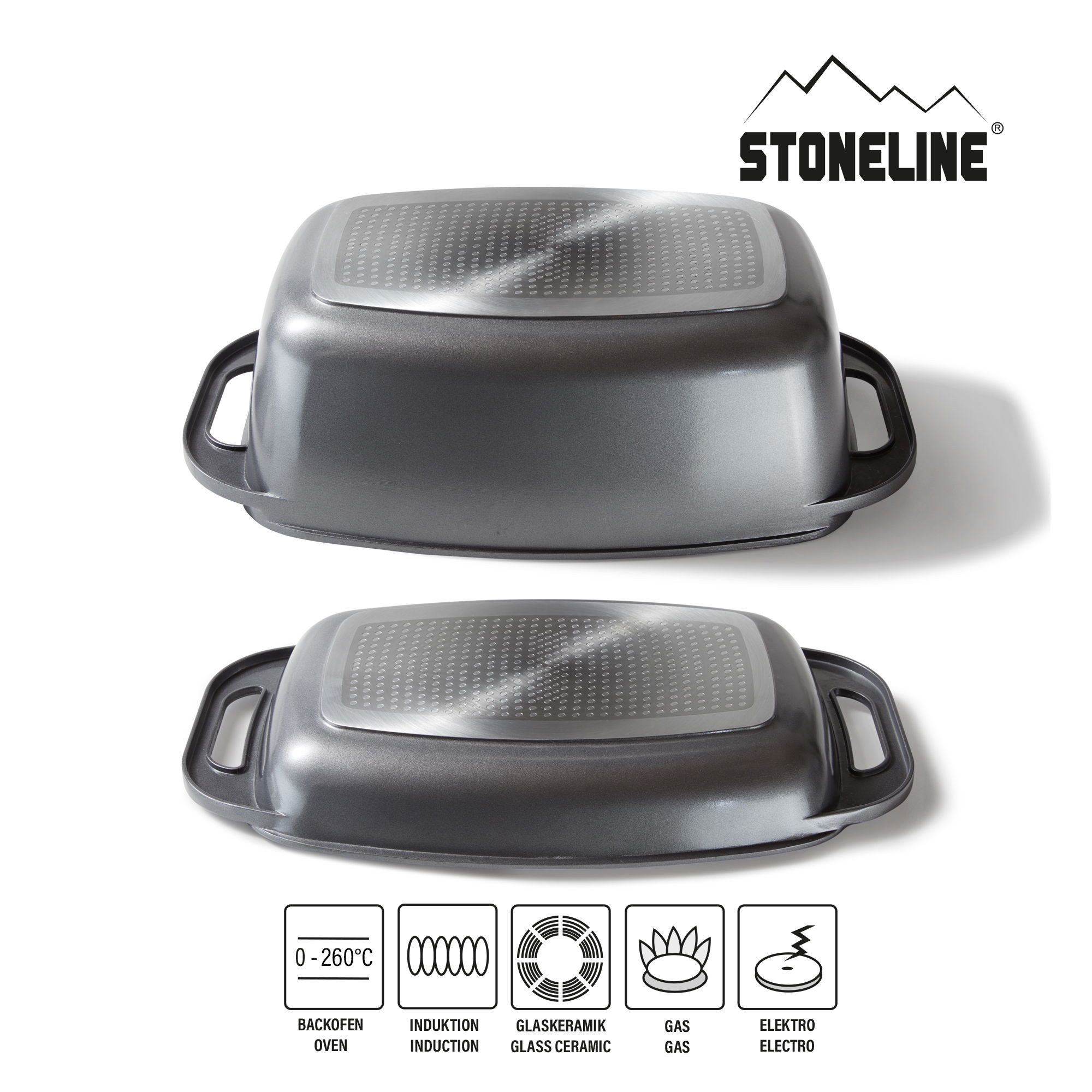 STONELINE Bräter, Aluminiumguss (2-tlg), Multifunktions-Bräter, induktionsgeeignet, Designed in Germany