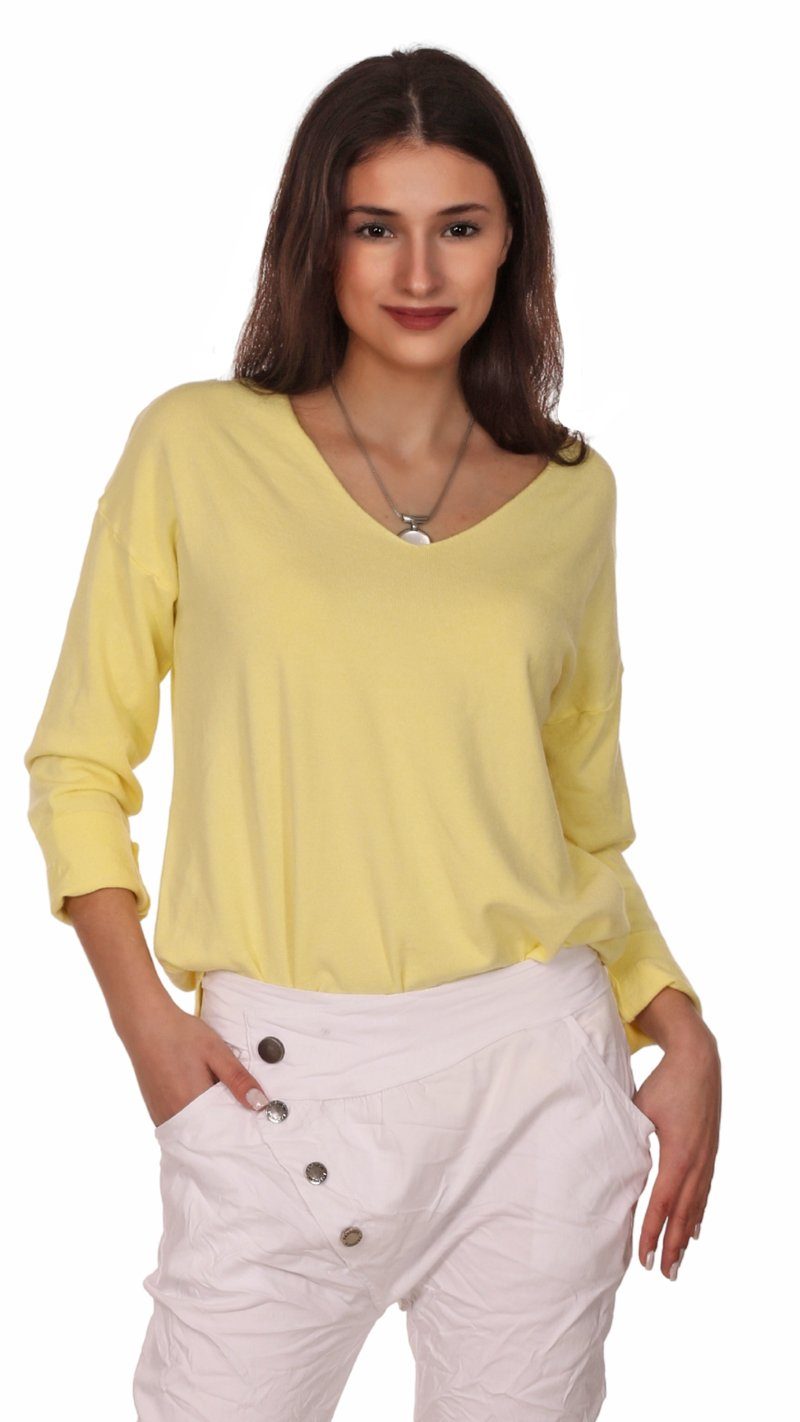 Pullover Moda Gelb V-Ausschnitt Basicstyle Langarm Charis V-Ausschnitt-Pullover