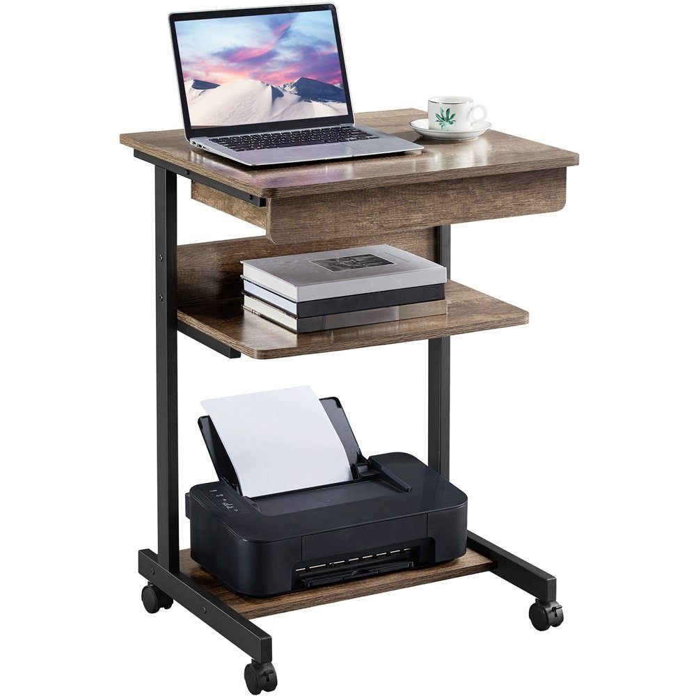 Yaheetech Schreibtisch, mit Tastaturablage, Laptoptisch für Homeoffice Taupe Wood