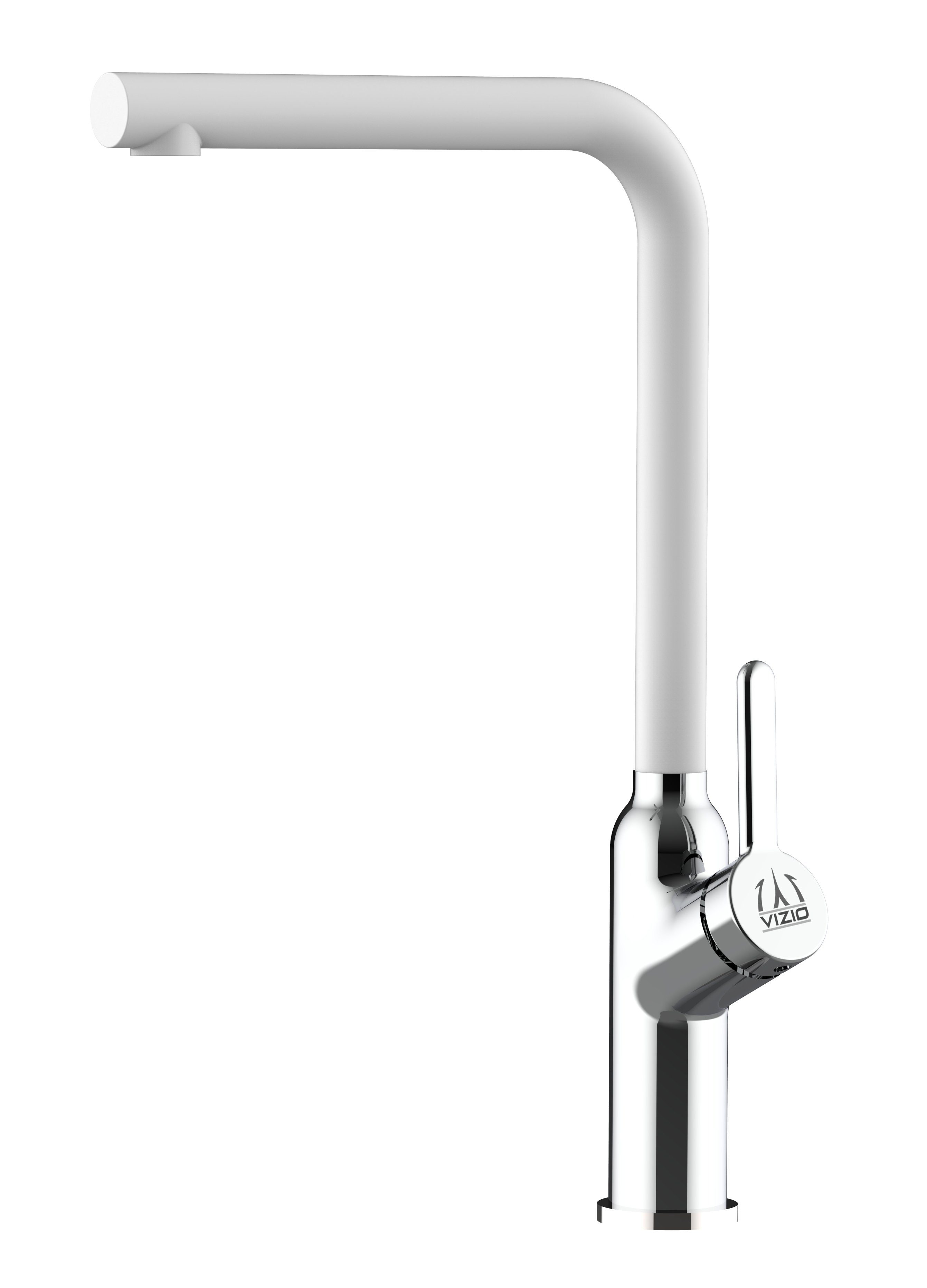 VIZIO Küchenarmatur Design Küchenarmatur chrom Wasserhahn mit 360° schwenkbarem Auslauf Hochdruck, Hochwertige Verchromung Chrom / Granit Weiß
