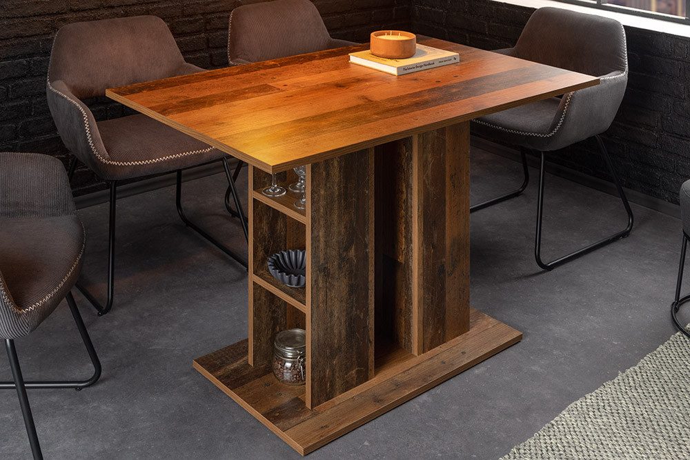 riess-ambiente Esstisch MODENA 110cm natur · Tisch mit Stauraum im Säulenfuß und Bodenplatte (Einzelartikel), Esszimmer · Altholz-Optik · 6 Personen · Küche · Industrial · Modern
