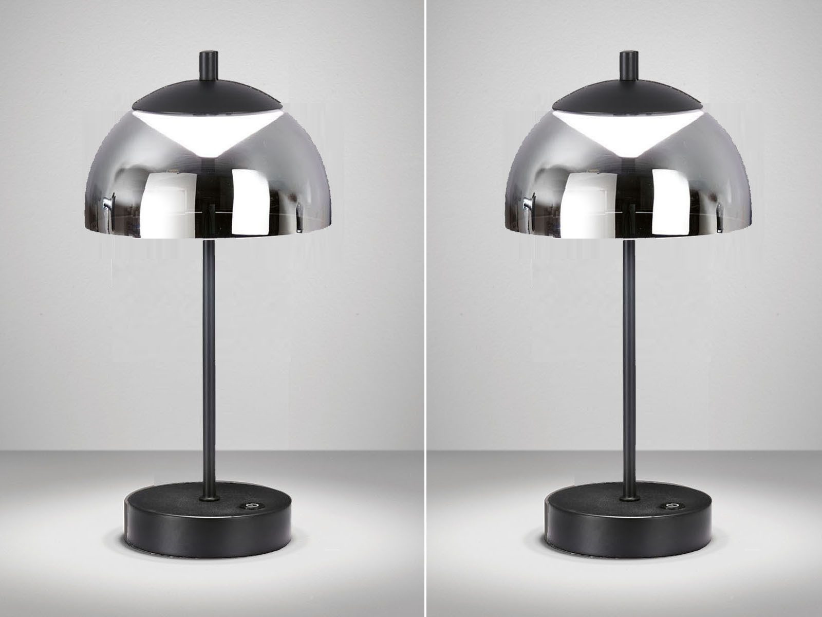 easy! BY FHL LED Nachttischlampe, USB-Ladefunktion, LED fest integriert, Lichtfarbe Warmweiß-Tageslichtweiß einstellbar, 2er SET Pilzlampen kabellos, Metallfuß & Rauchglas-Schirm, 35cm hoch