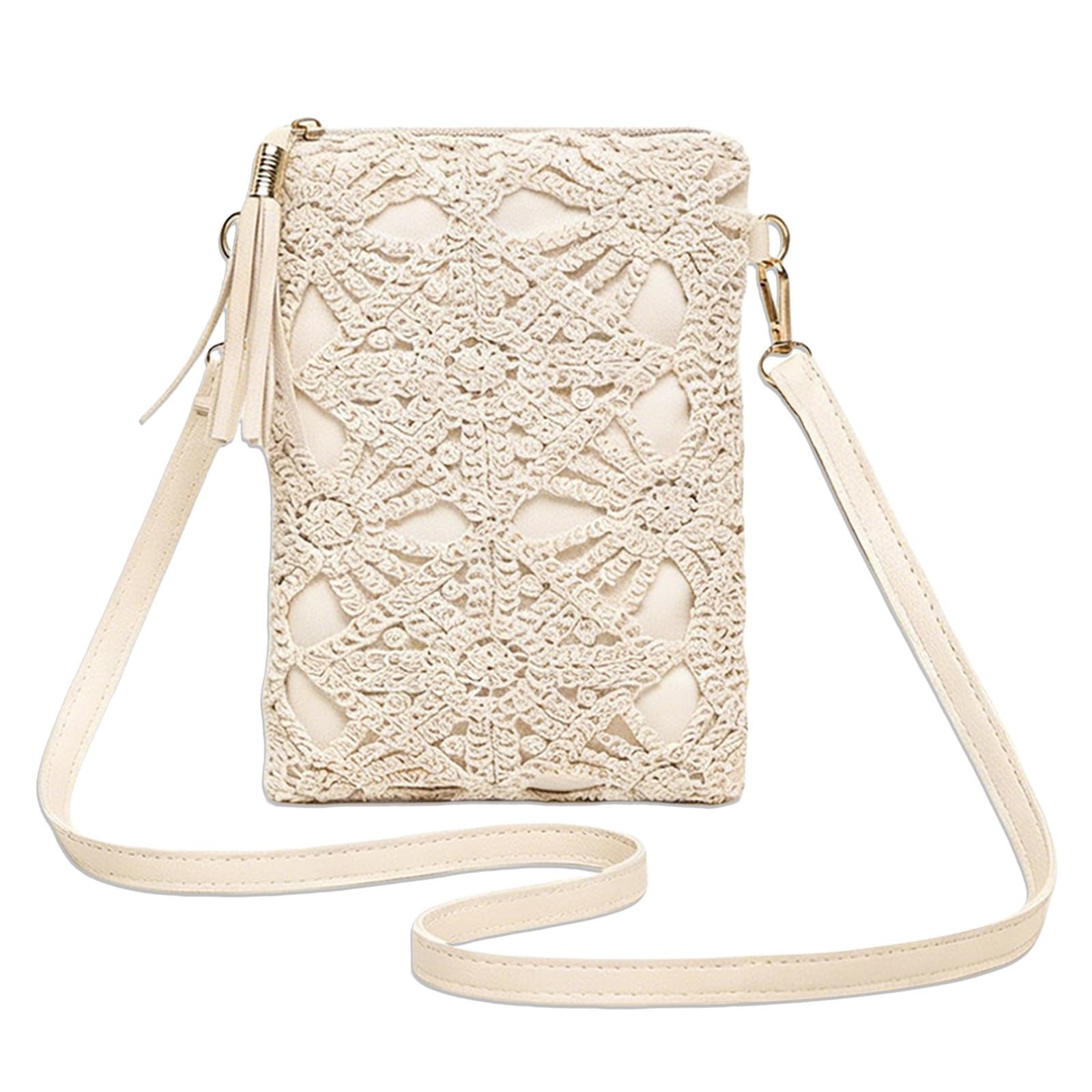 Zaewry Handtasche Damen Durchbrochen Blumen, Gewebte Blumen Umhängetasche, Crossbody Bag für Arbeit Schule Shopper Lässige Täglich