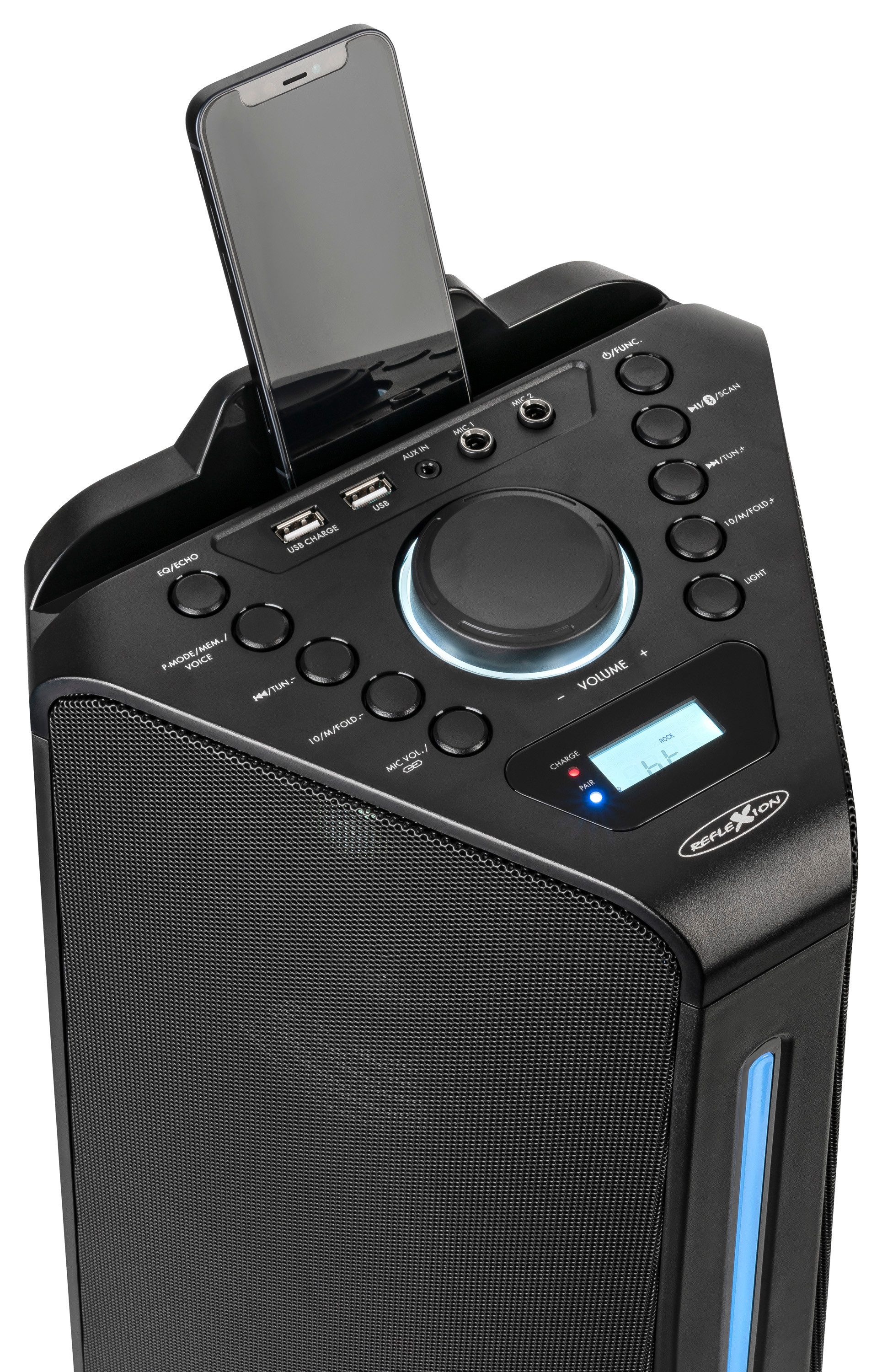 Reflexion PS100BT LED Beleuchtung mit verschiedener Modi-Auswahl Party-Lautsprecher (Bluetooth, 800 W, Bluetooth, Radio, Karaoke, Disco-Licht Effekte, Equalizer)