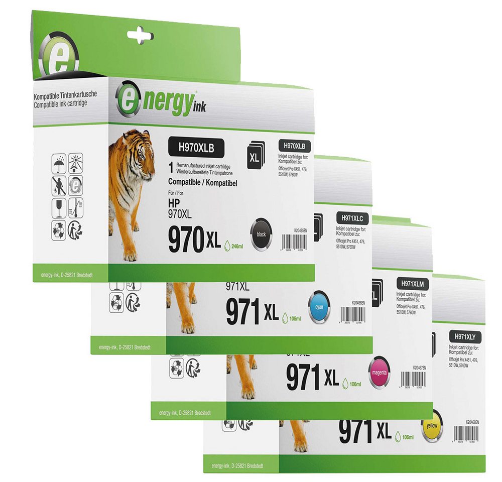 Energy-ink 4er Multipack kompatibel HP 970XL und HP 971XL Tintenpatrone (kompatibel, mehrfarbig)