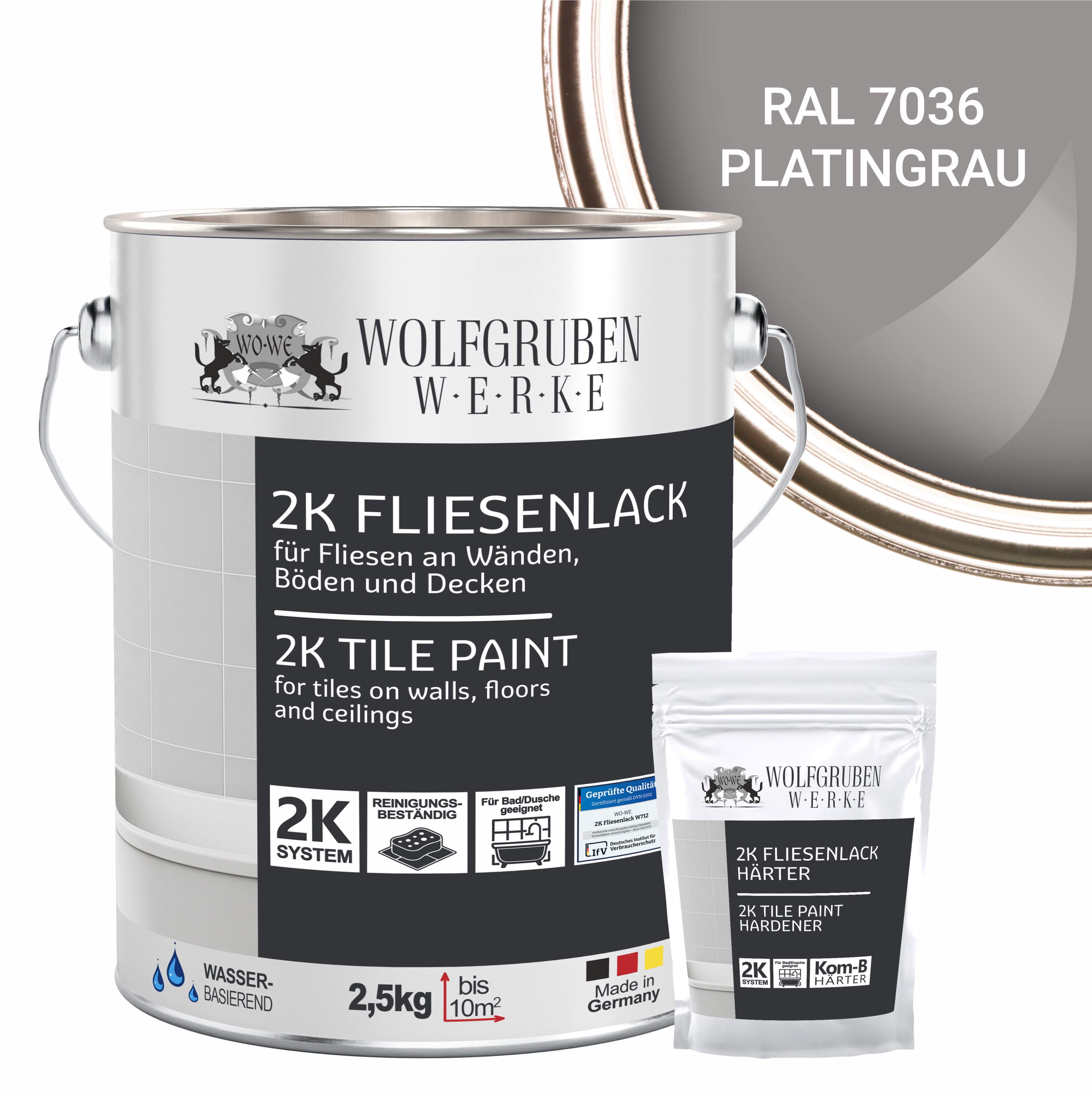 WO-WE Fliesenlack 2K Fliesenfarbe Fliesen Lack Bodenfliesen W712, 2,5Kg, Seidenglänzend, Epoxidharz