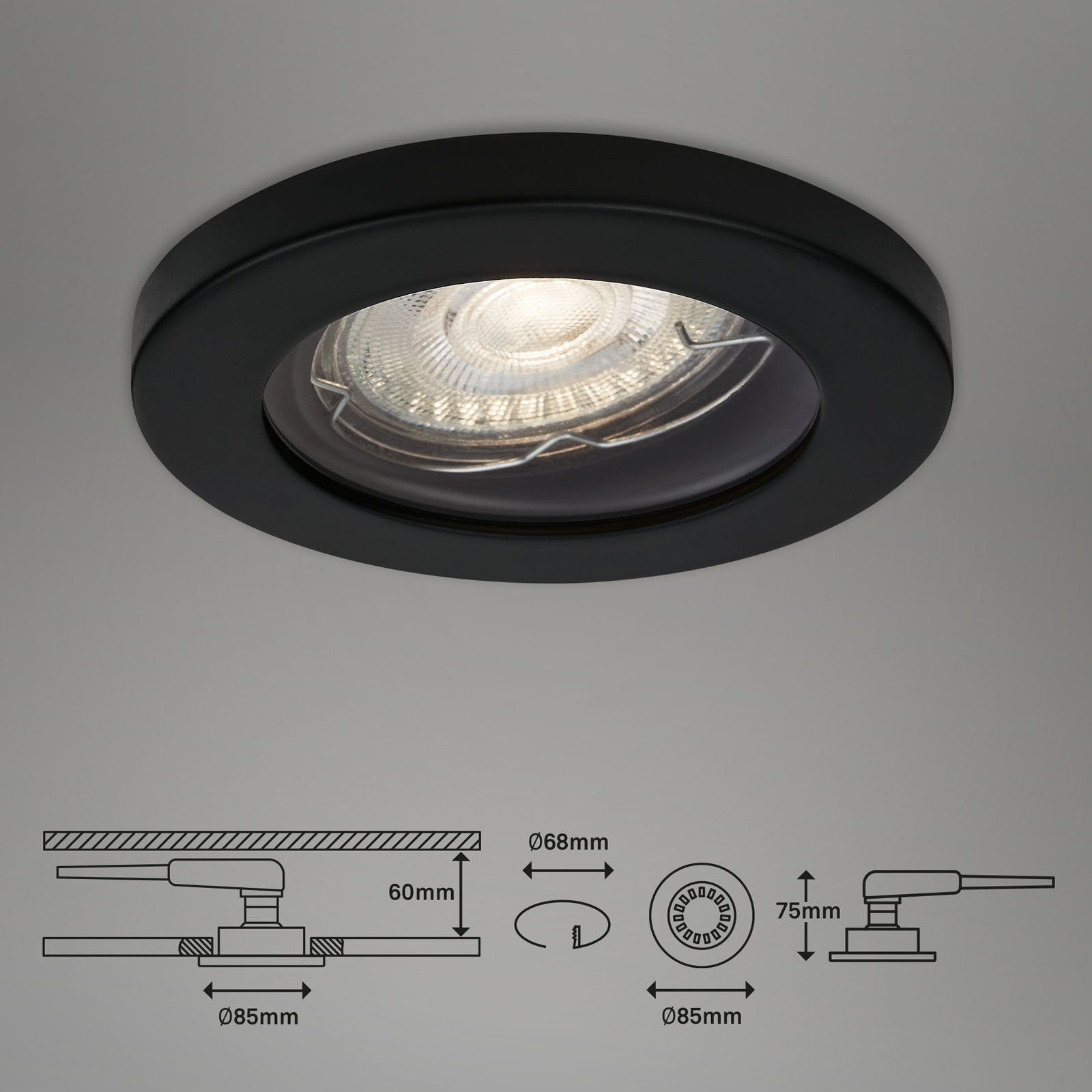 Briloner Leuchten LED Einbauleuchte 7181-035, GU10, LED matt-schwarz, Einbaustrahler, Warmweiß, wechselbar, Einbauspot