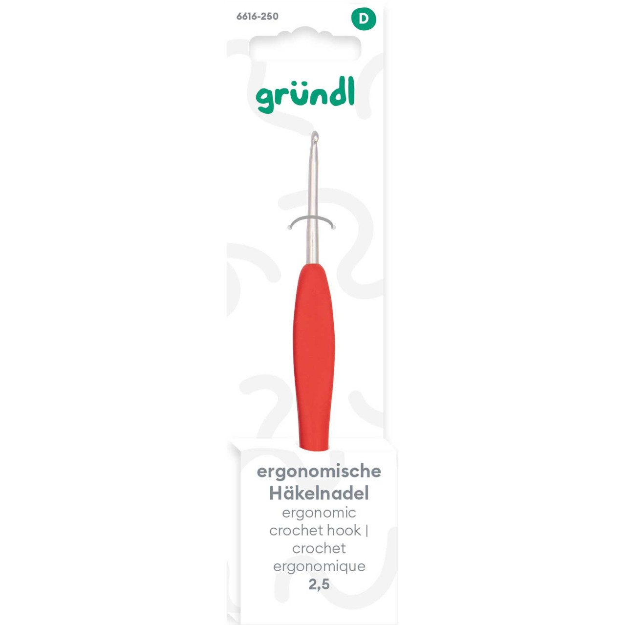 Gründl Bastelnaturmaterial Gründl Ergonomische Häkelnadel 2,5 mm rot