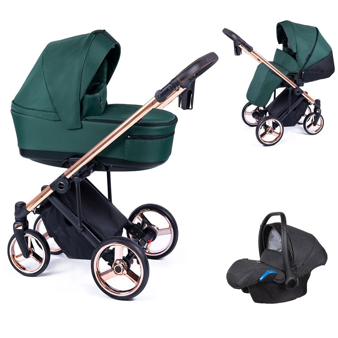 babies-on-wheels Kombi-Kinderwagen 3 in Petrol Gestell 1 - 15 = Designs Kinderwagen-Set Fado Teile - gold 24 in