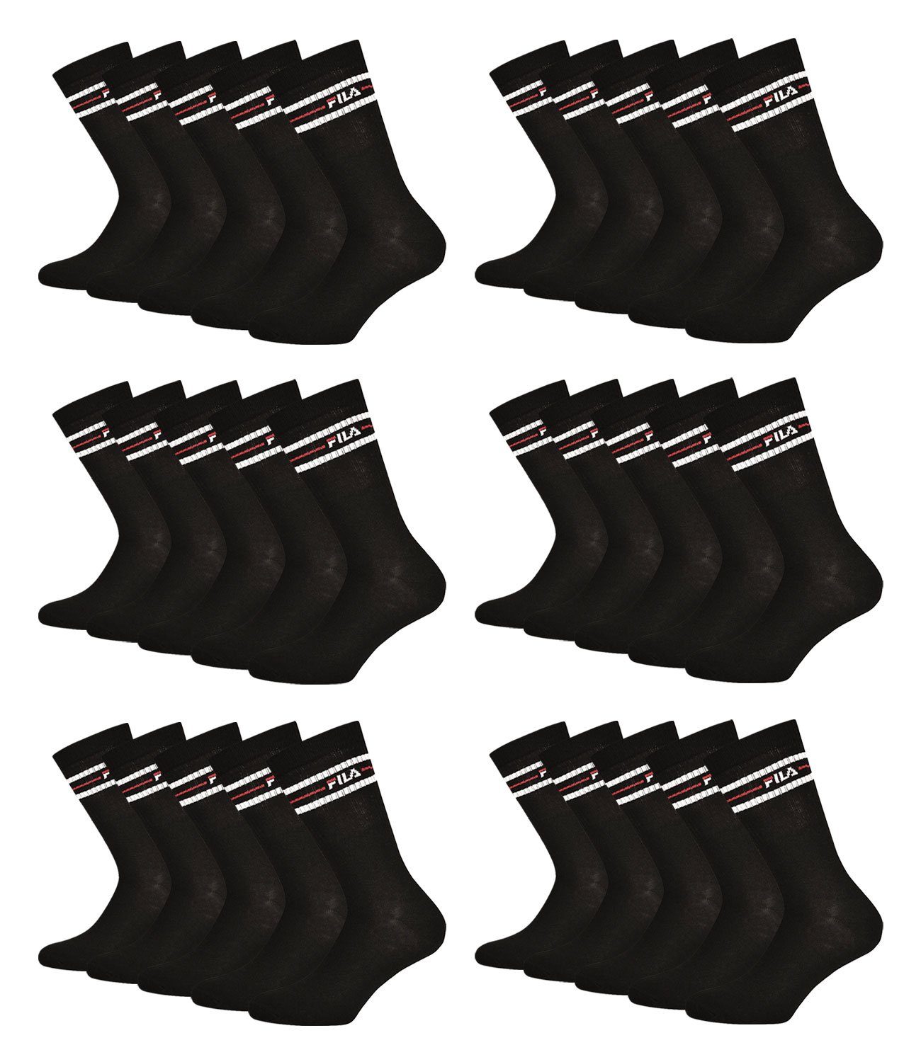 200 Tennissocken black (15-Paar) Vintage Bündchen Fila weichen mit Sportsocken