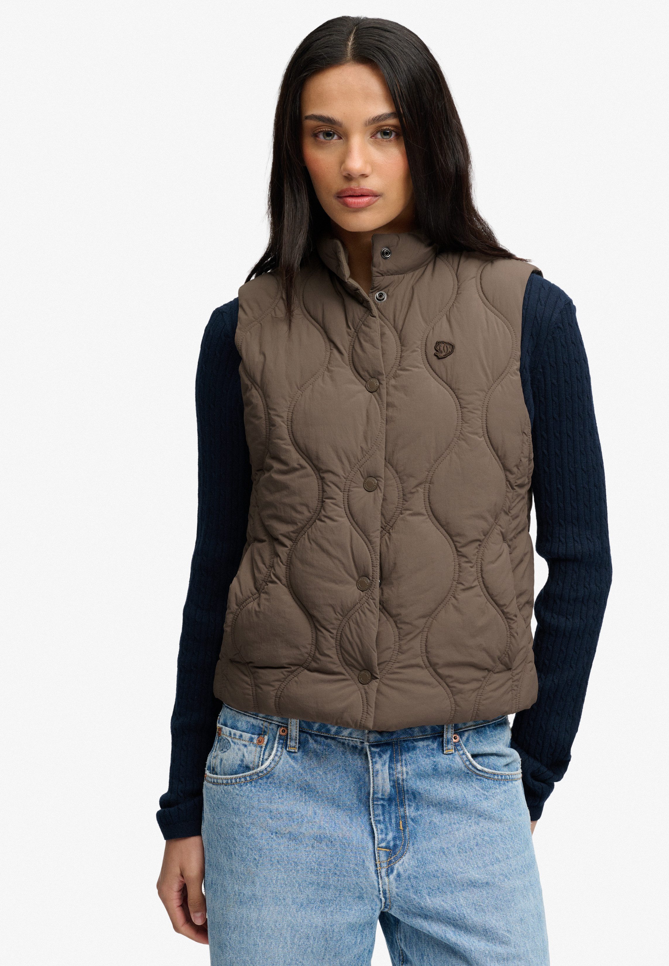 Superdry Steppweste ONION QUILT CRINKLE SNAP GILET aus Nylon, Slim Fit, mit Reißverschluss, in normaler Länge