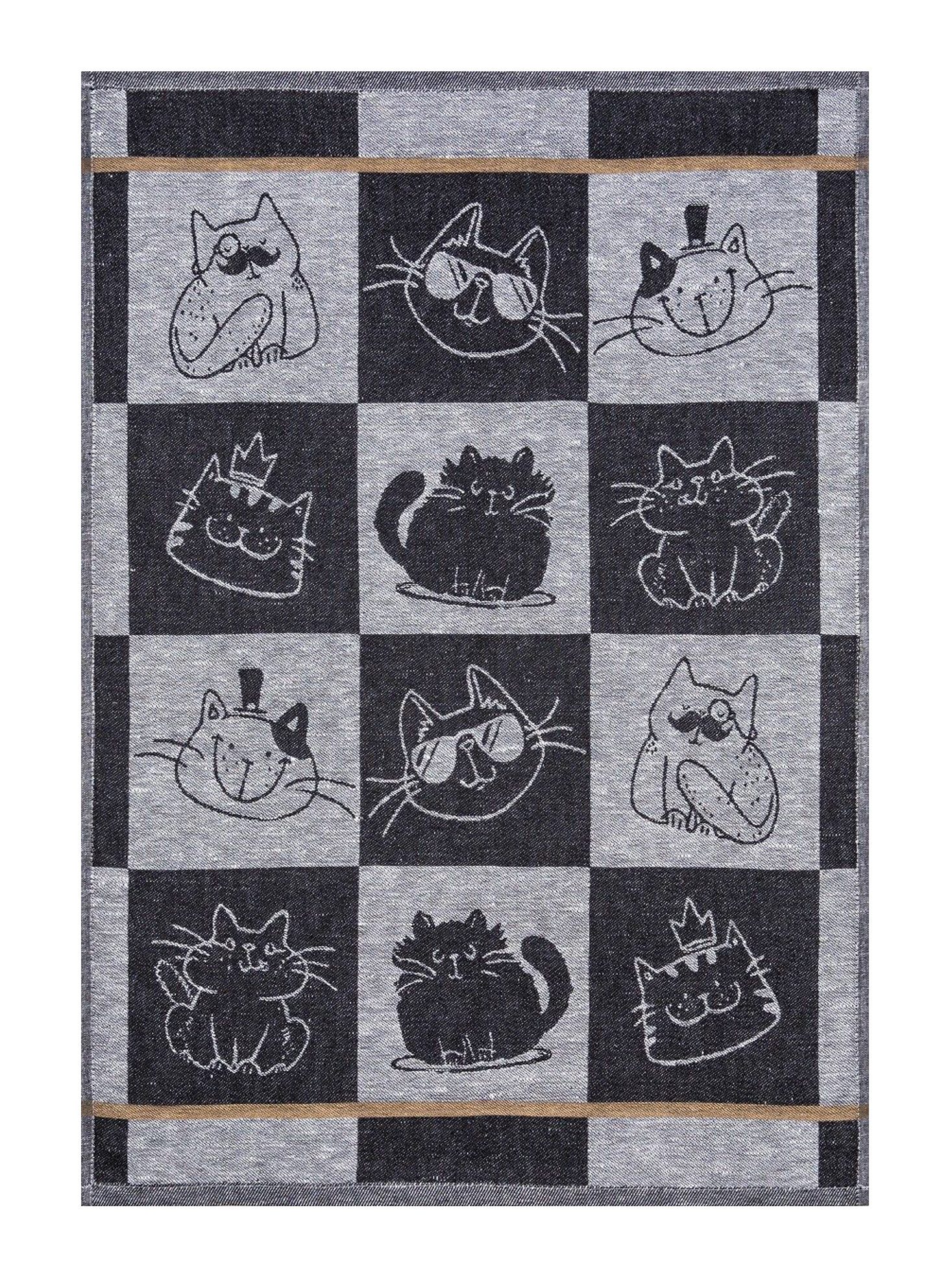 Kracht Geschirrtuch Kracht Geschirrtuch Halbleinen Katzen in Schwarz 50x70 cm, (1-tlg), Halbleinen Gschirrtuch schwarze Katzen