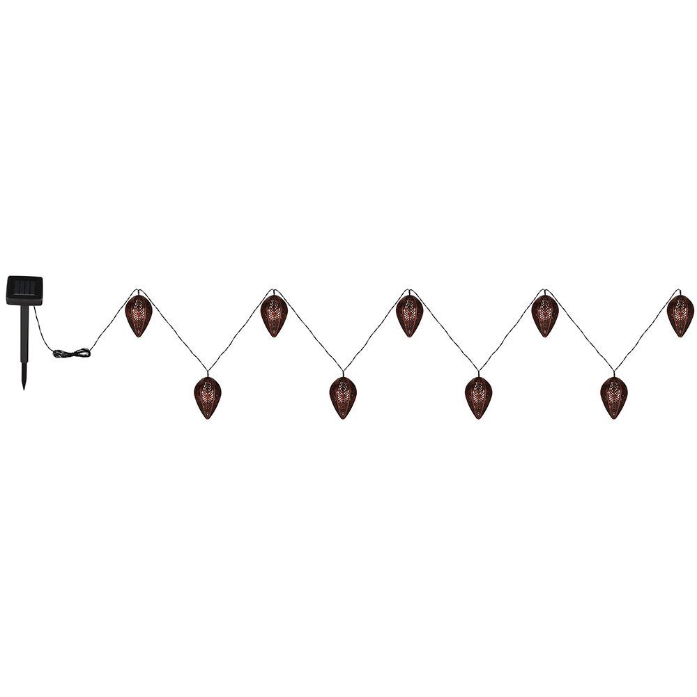 etc-shop LED Dekolicht, LED-Leuchtmittel fest verbaut, Warmweiß, Solarleuchte Lichterkette Außenlampe 9x LED schwarz kupfer Erdspieß