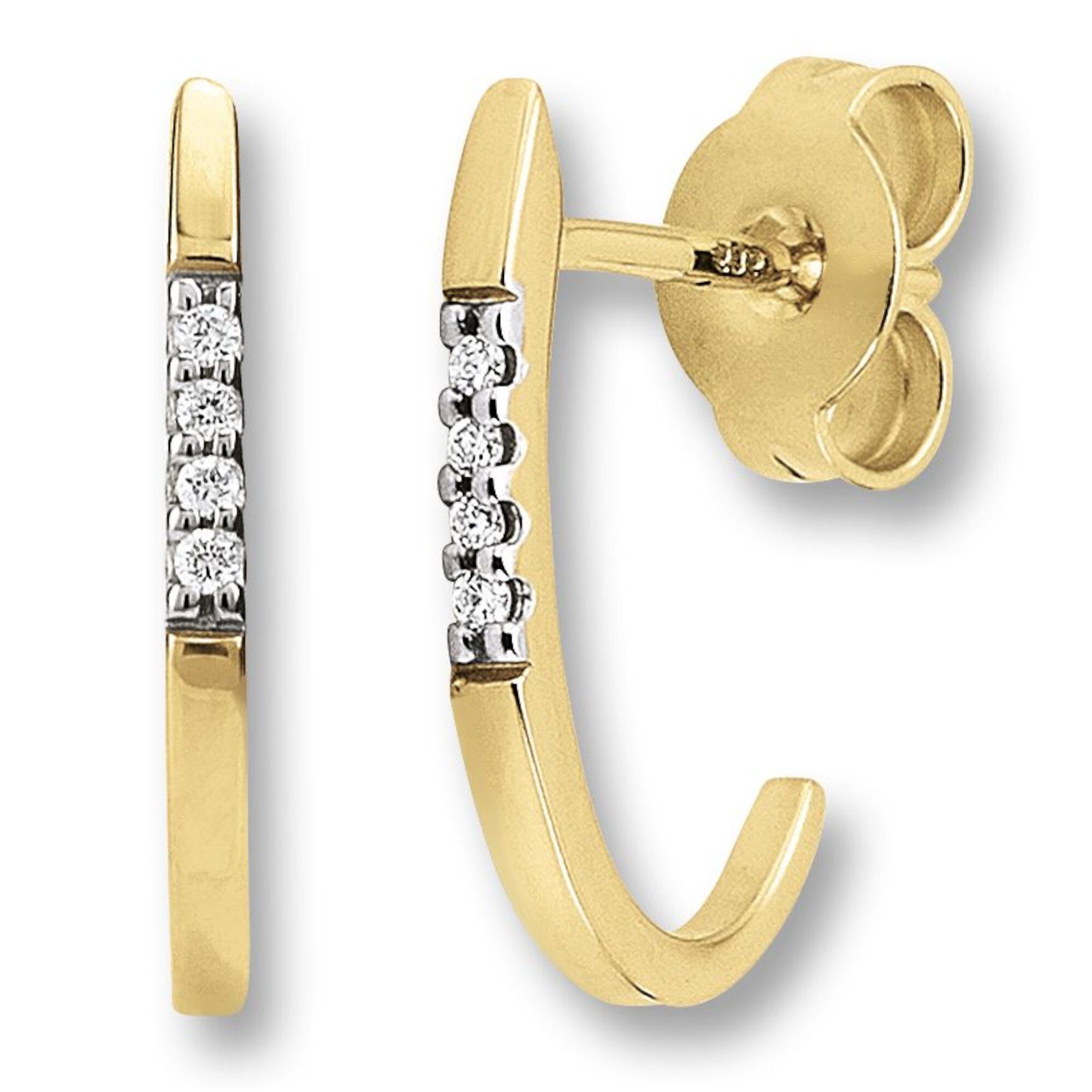 ONE ct Damen 585 Ohrringe Diamant Ohrstecker Paar Brillant Gold aus ELEMENT Ohrstecker 0.03 Schmuck Gelbgold,