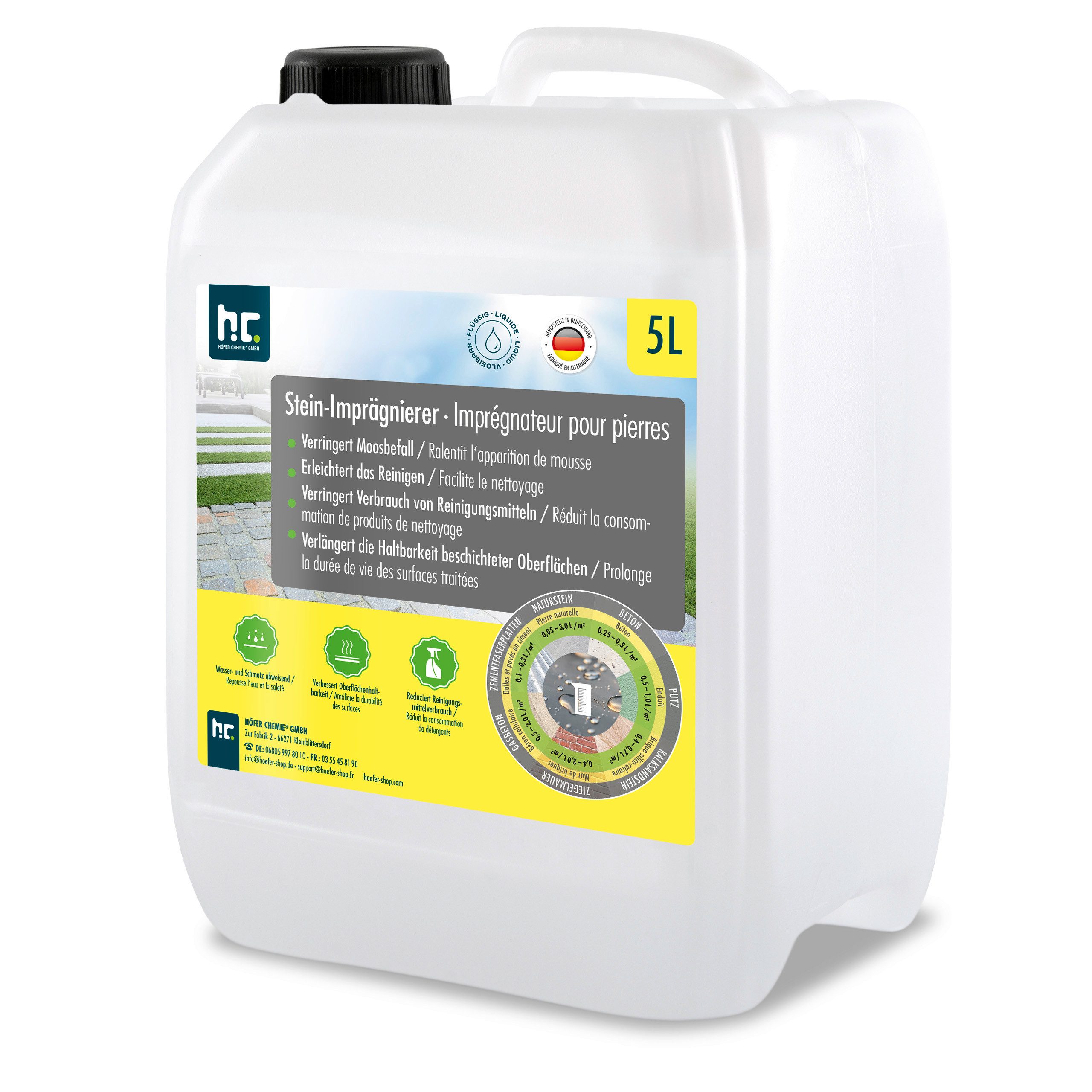 Höfer Chemie GmbH 5 L Steinimprägnierer Grundreiniger (Schützt Steinflächen vor Anhaftung von Verschmutzungen)