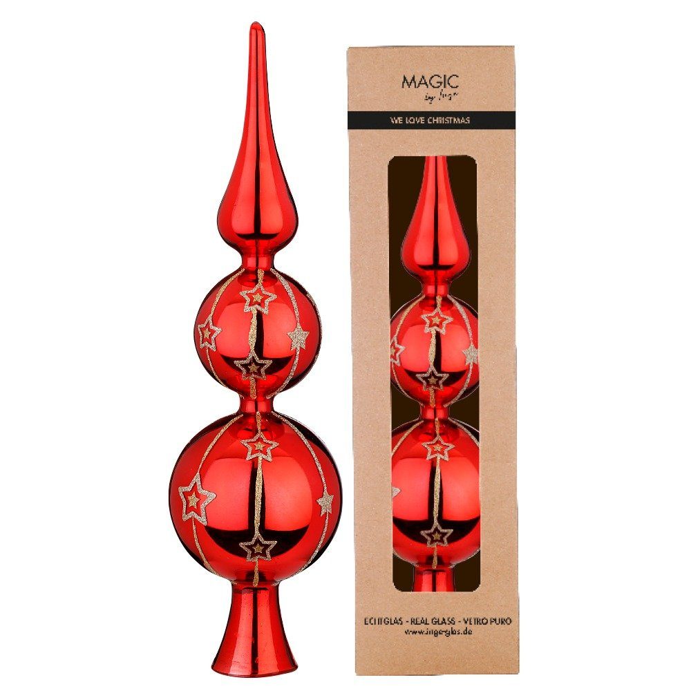 MAGIC by Inge Christbaumspitze, Christbaumspitze Glas mit Sternen 31cm - Merry Red