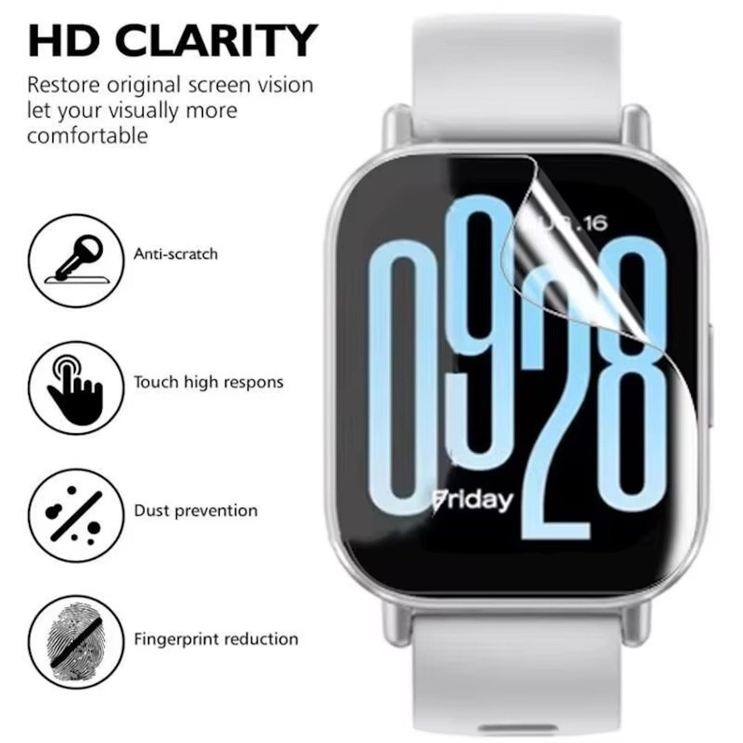 Wigento Smartwatch-Hülle Für Xiaomi Redmi Watch 5 Active Hydrogel Schutz Folie Transparent, Hydrogel Display Schutz Folie – Bild 4 von 5
