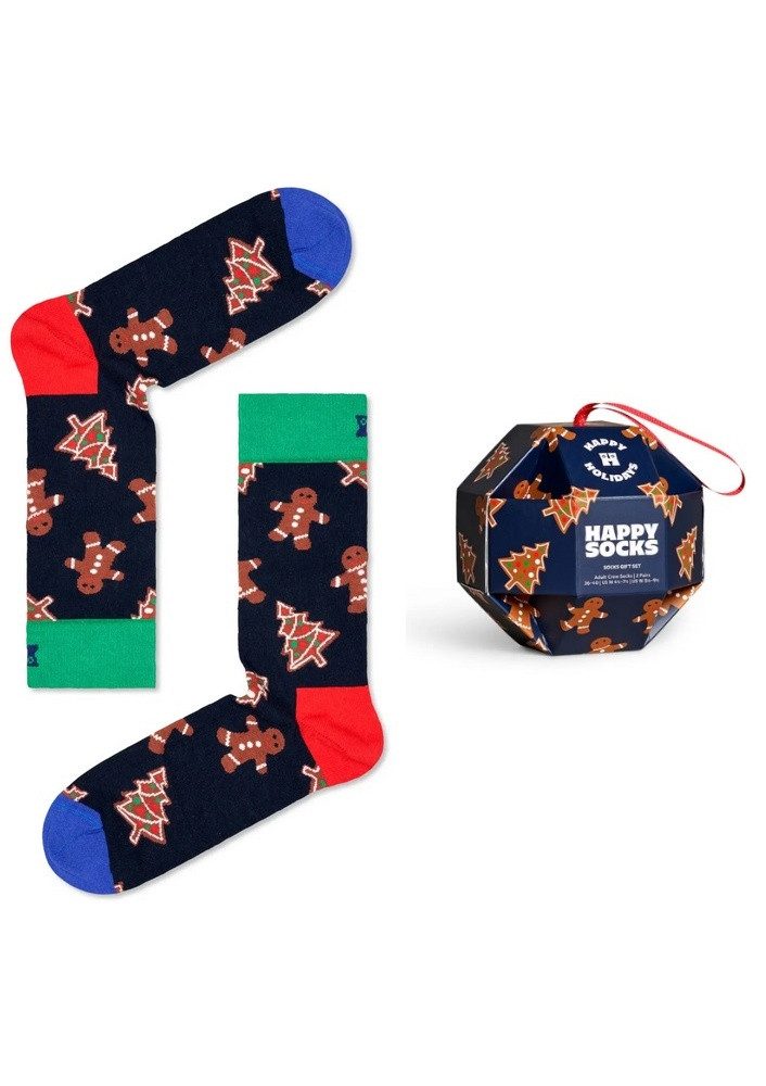 Happy Socks Носки Tagessocke Crew Gingerbread Cookies Gift 2023 navyblau/braun