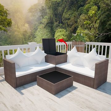 vidaXL Gartenlounge-Set 4-tlg. Garten-Lounge-Set mit Auflagen Poly Rattan Braun, (4-tlg)