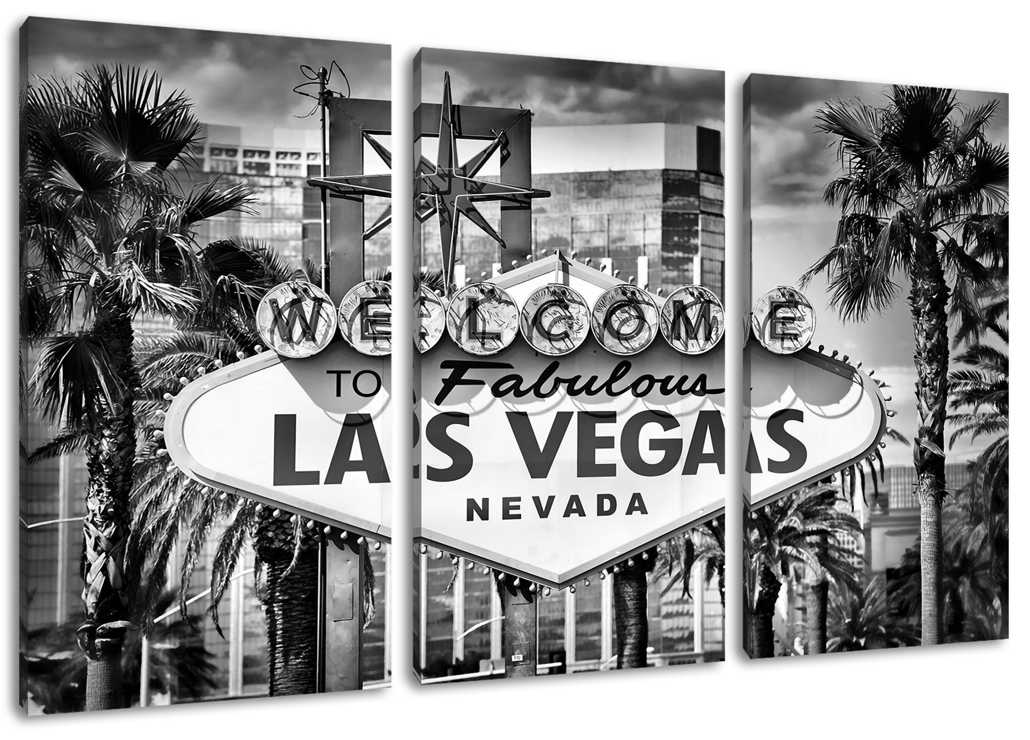 Pixxprint Leinwandbild Las Vegas Ortseingangsschild, Las Vegas Ortseingangsschild 3Teiler (120x80cm) (1 St), Leinwandbild fertig bespannt, inkl. Zackenaufhänger