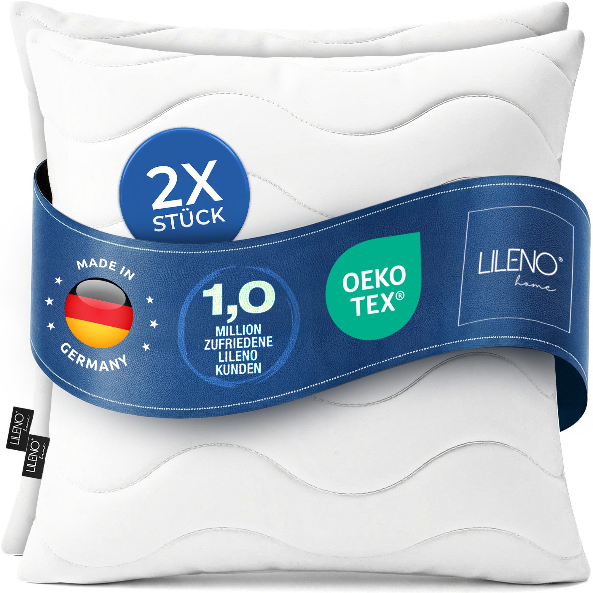 LILENO HOME Kopfkissen LILENO HOME Allergiker Kopfkissen Oeko-Tex & - Made in Germany, Füllung: 100% Polyester, Seitenschläfer, Bauchschläfer, Rückenschläfer, Spar-Set, 2er Set, Kopfkissen 80x80 cm MEDIUM mit 850g Füllung, allergikergeeignet