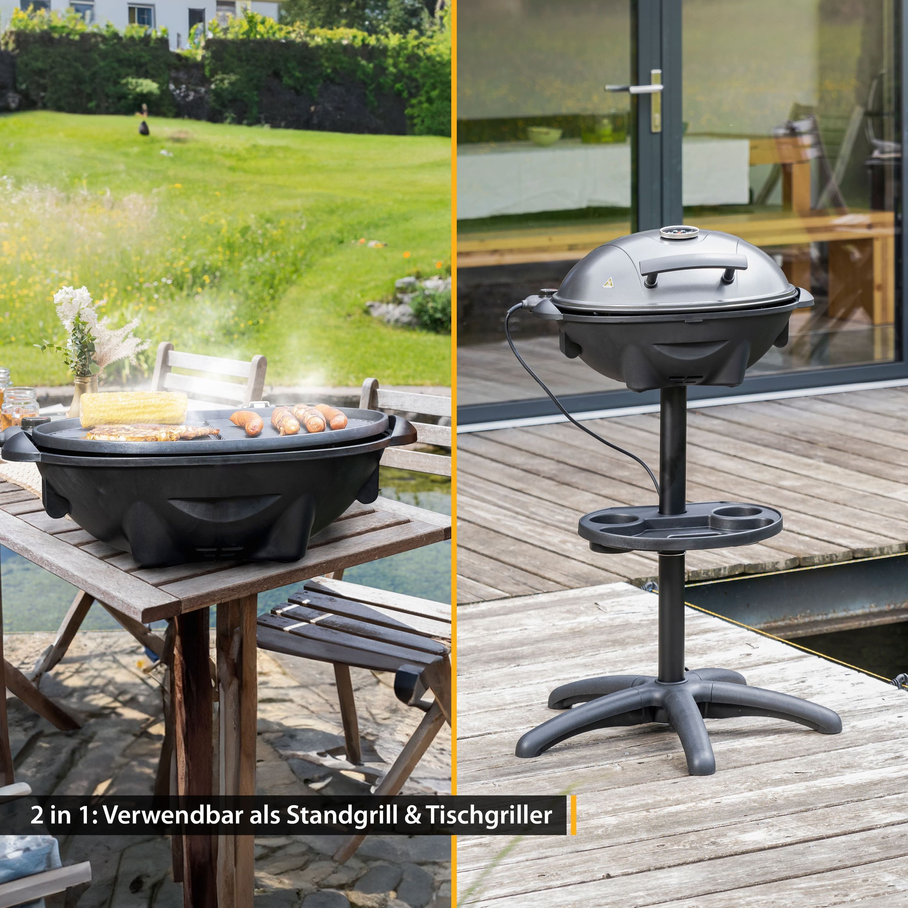 TZS FIRST AUSTRIA Standgrill 2in1 Standgrill 2400W, Kugelgrill mit Thermometer & Tropfschale, 2400 W, Elektrischer Grill mit Standfuß, Deckel & Ablage – Bild 4 von 5
