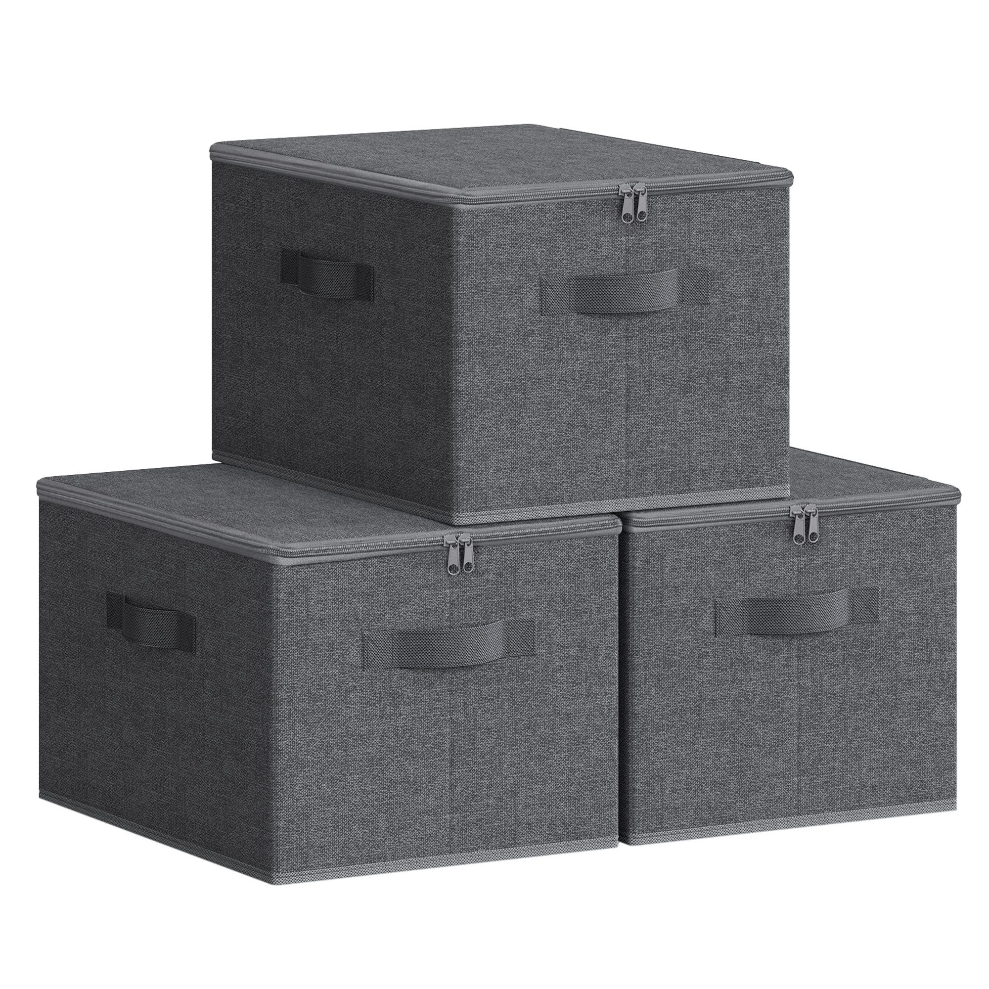SONGMICS Aufbewahrungsbox, Stoffbox 3er Set, mit Deckel, faltbar mit Griffen