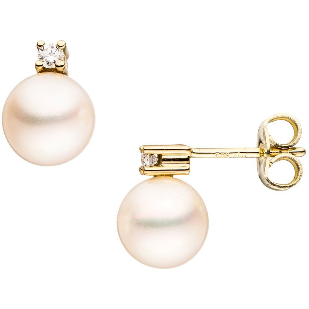 Schmuck Krone Paar Ohrstecker Ohrstecker mit Perlen & Brillanten, 585 Gelbg günstig online kaufen