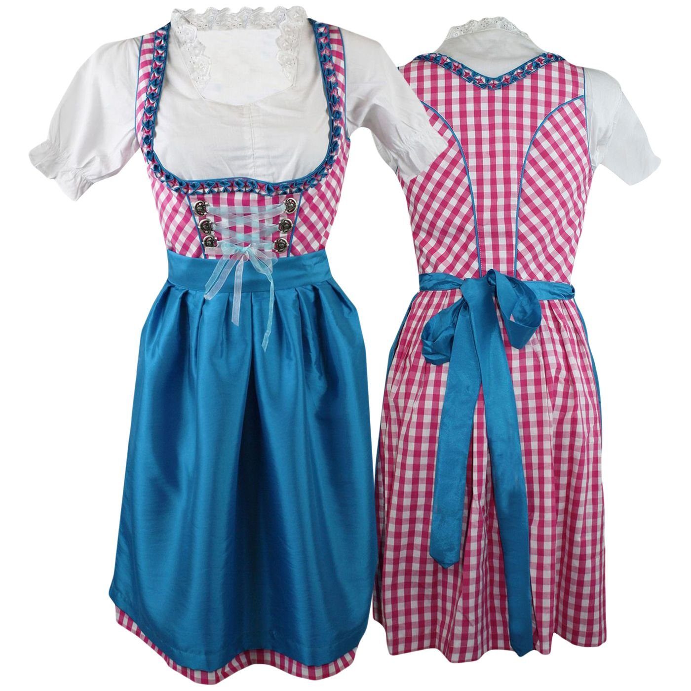 Midi-Dirndl Pink Dirndl German ohne kariert kariert Bluse 1-teiliges Dirndel OD4 Landhaus Pink Wear