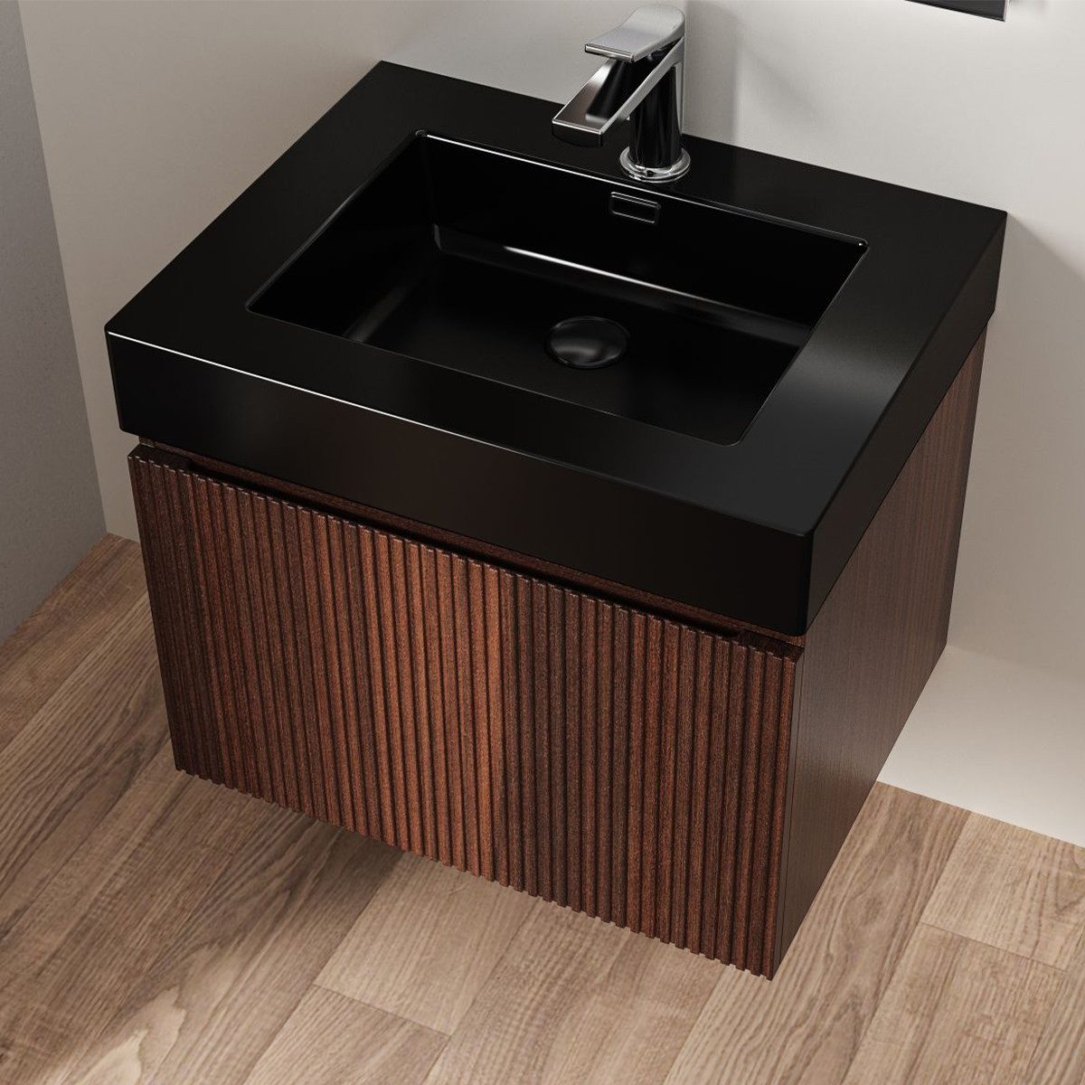 Belvit Waschbecken BV-WB3972 (einzel, 1-St), BELVIT Aufsatzwaschbecken 60 cm Mattschwarz Mineralguss mit