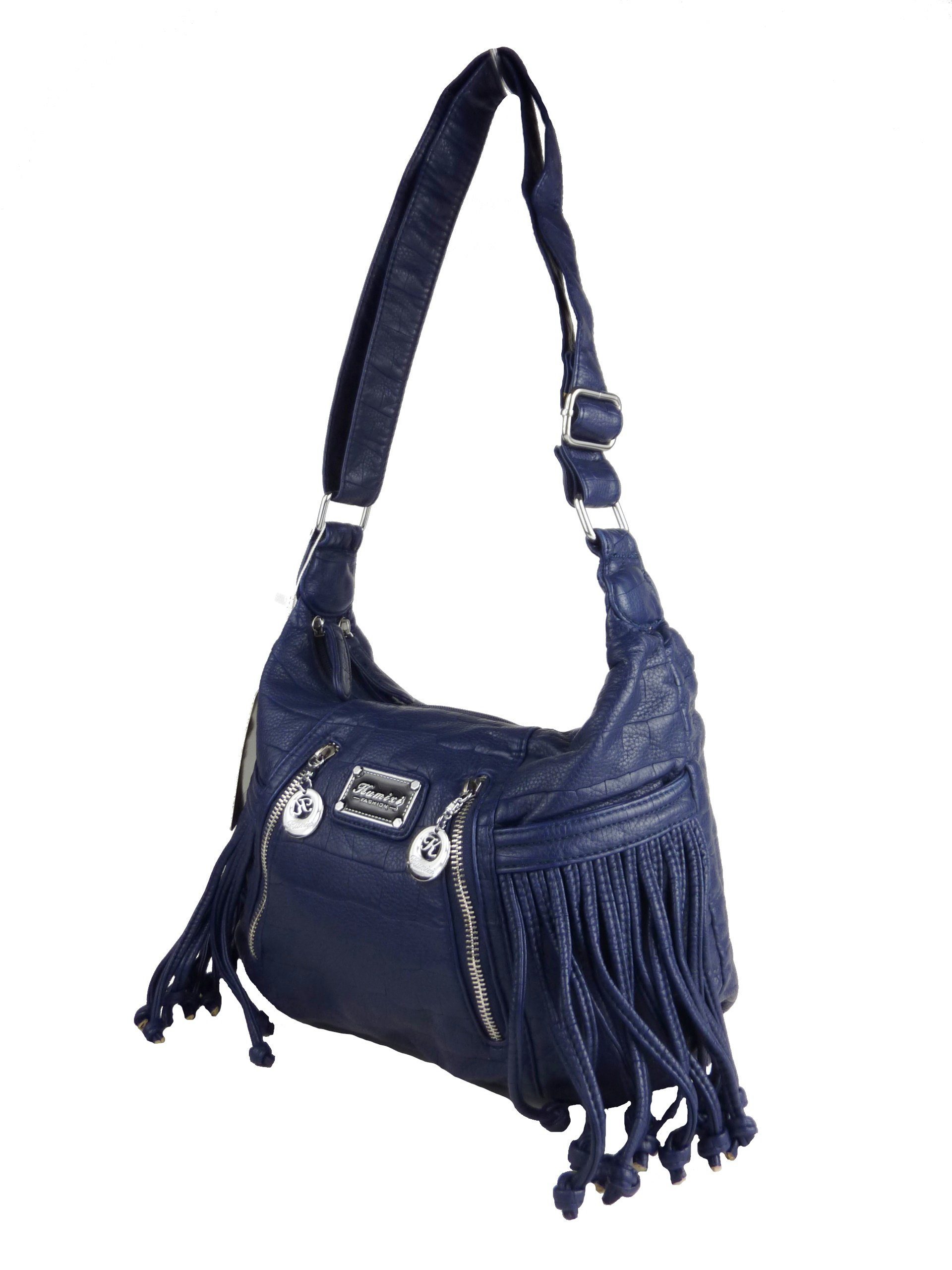 Trageriemen Damentasche, langer mit Taschen4life Fransentasche Fächer, Fransen Umhängetasche mit KM1512, Fransentasche blau