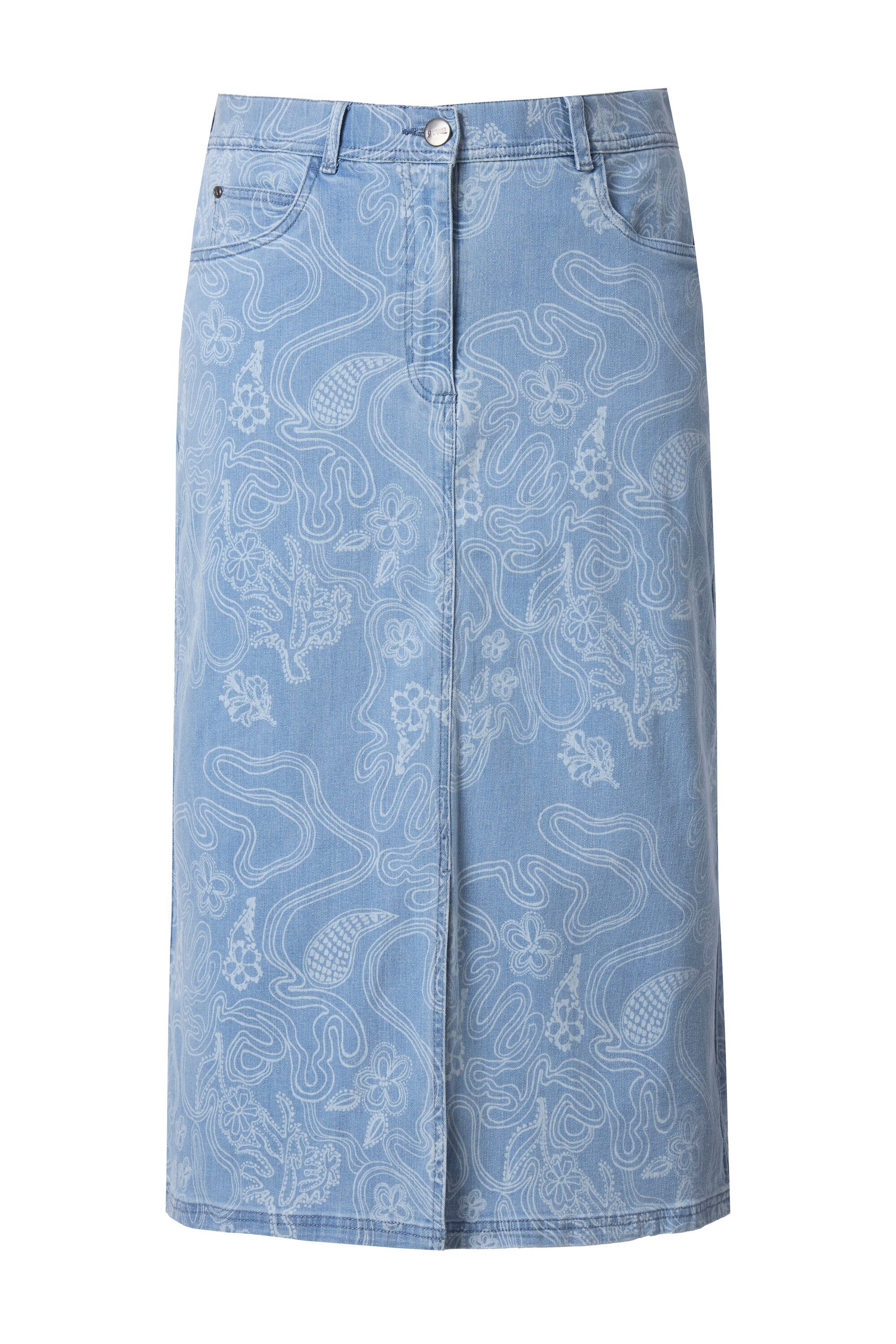 Ulla Popken Jeansrock Jeansrock Saumschlitz Paisleyprint